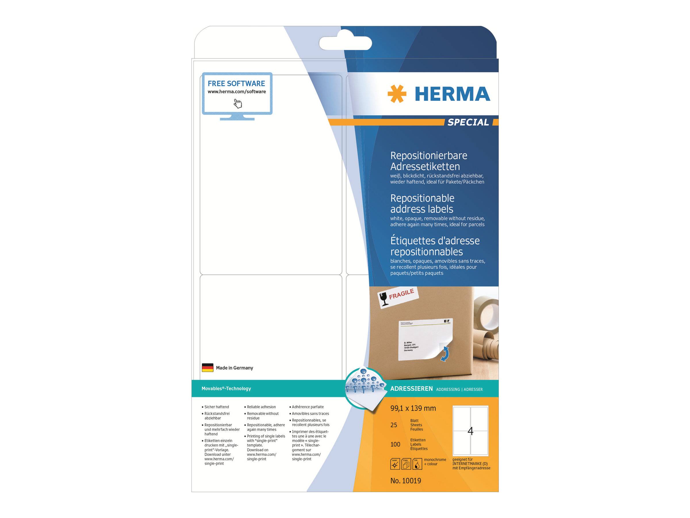 HERMA Adressetik. A4 weiß 99,1x139 mm Papier opak 100 St. - 10019