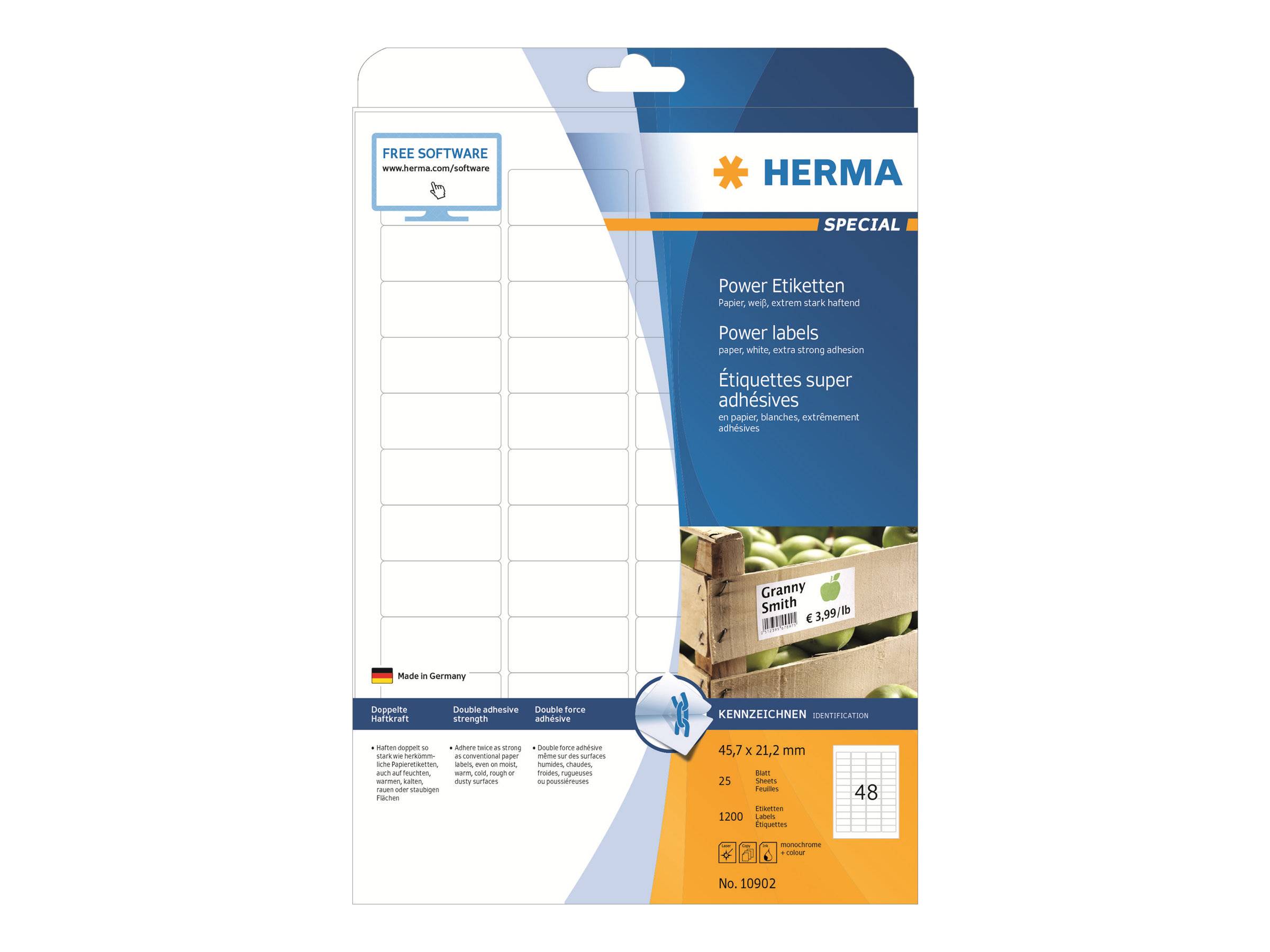 HERMA Etiketten A4 weiß 45,7x21,2 mm extrem haftend 1200 St. - 10902