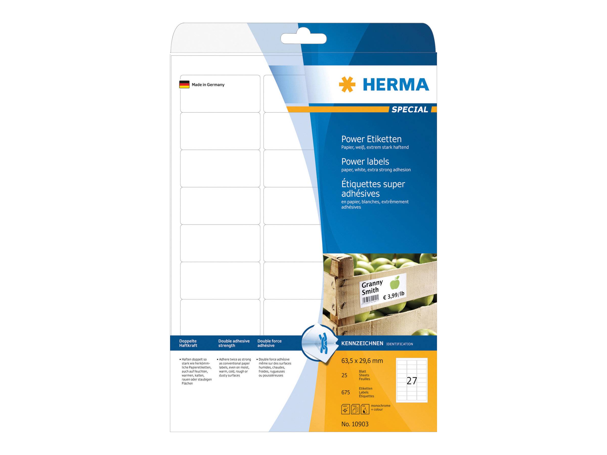 HERMA Etiketten A4 weiß 63,5x29,6 mm extrem haftend 675 St. - 10903