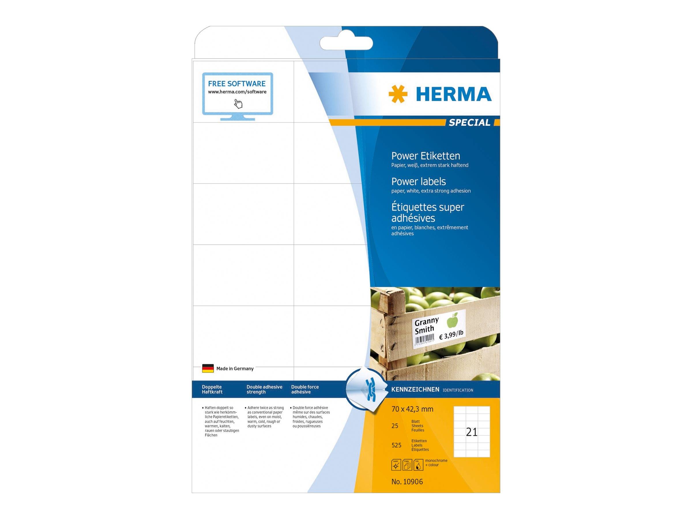 HERMA Etiketten A4 weiß 70x42,3 mm extrem haftend 525 St. - 10906