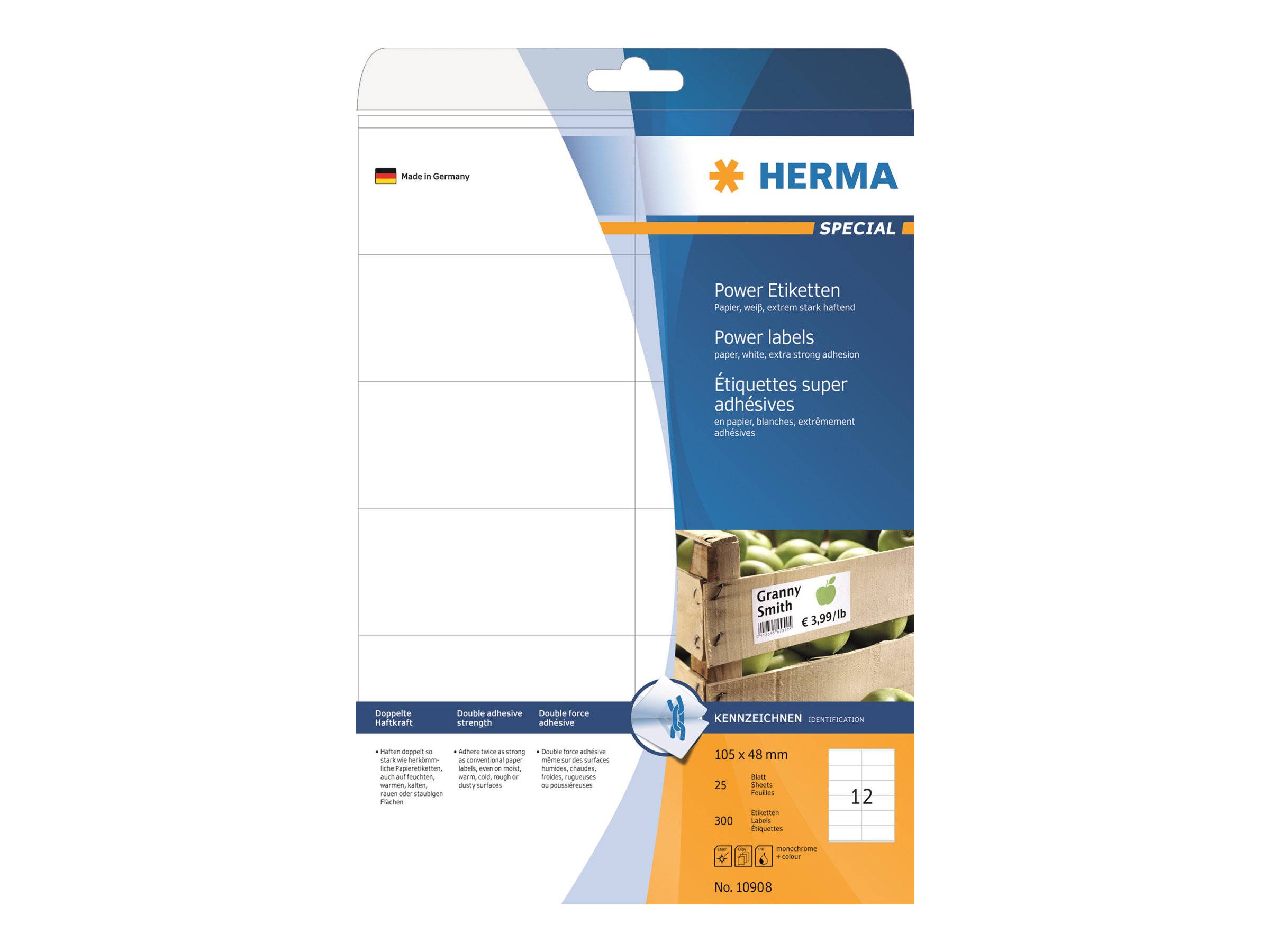 HERMA Etiketten A4 weiß 105x48 mm extrem haftend 300 St. - 10908