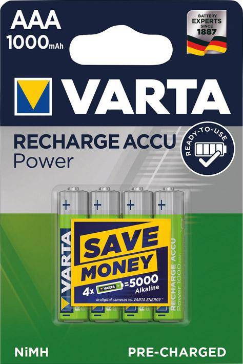 Varta Akku RECHARGE Power AAA HR03 1000mAh 4St. - 05703301404