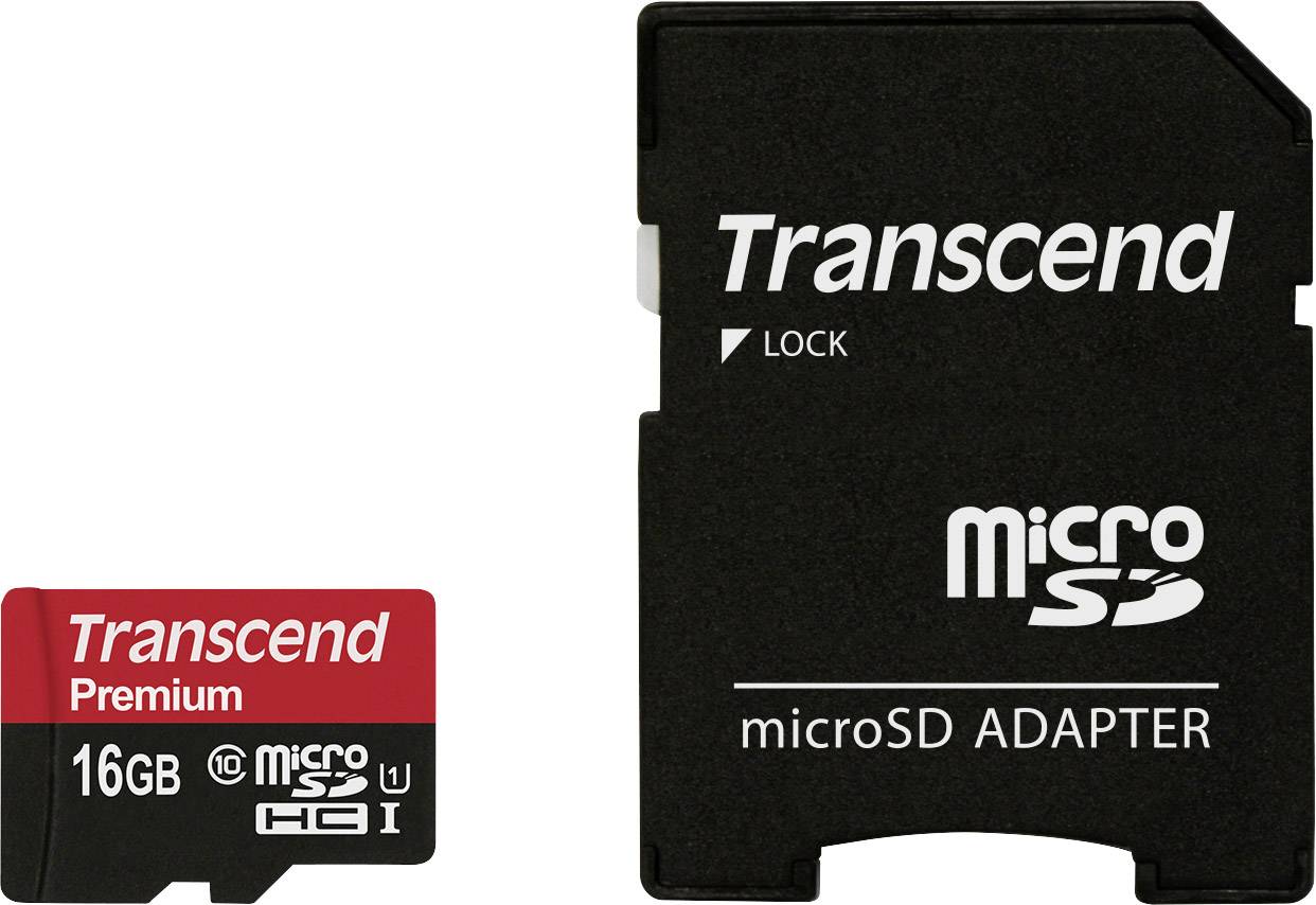 SD microSD Card 16GB Transcend SDHC UHS1 w/adapter - TS16GUSDU1