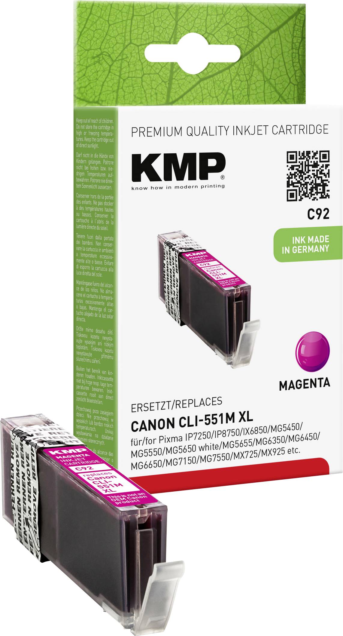 KMP Patrone Canon CLI-551M XL magenta 650 S. C92 kompatibel - 1519,0006