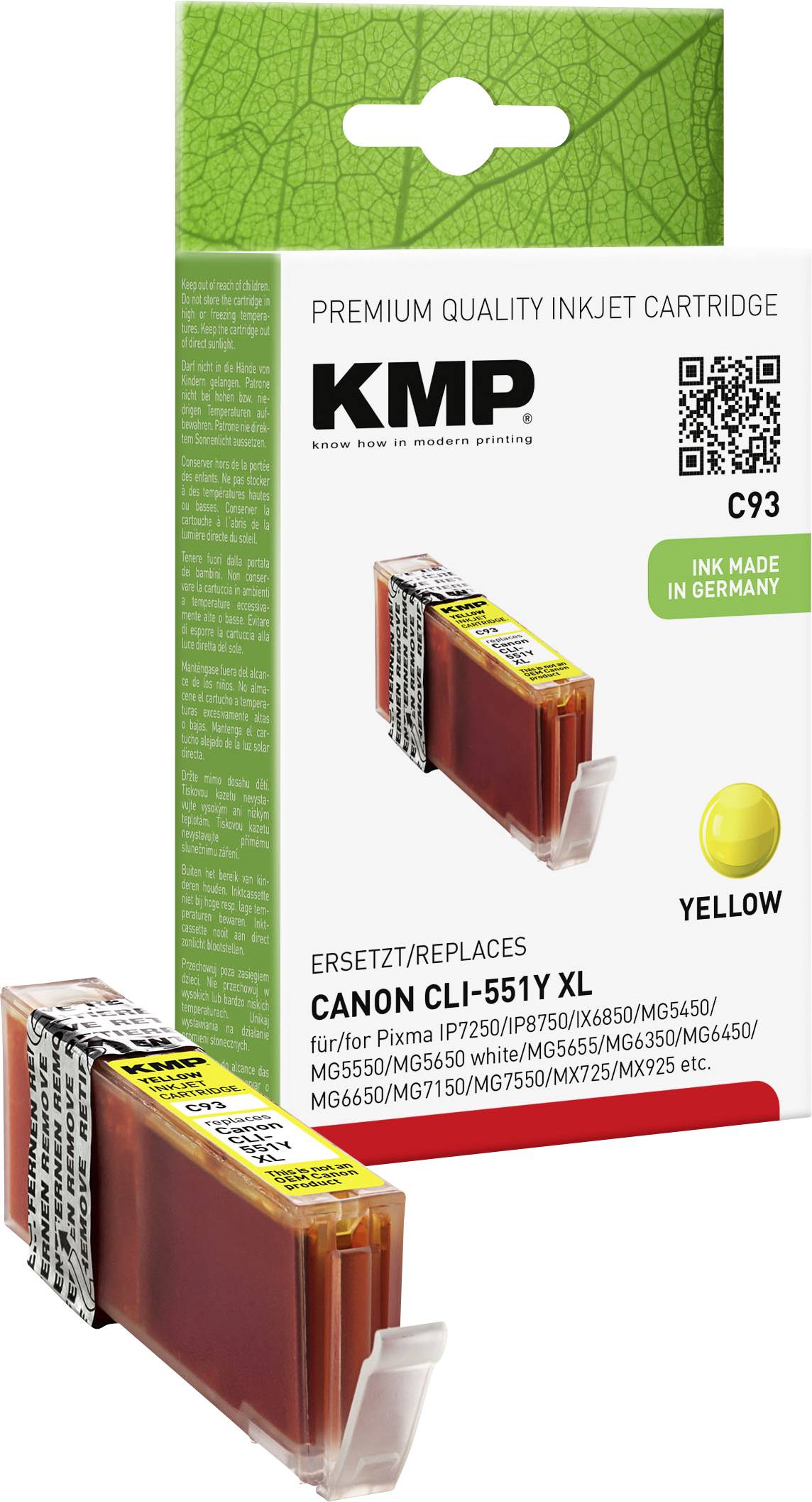 KMP Patrone Canon CLI-551Y XL yellow 715 S. C93 kompatibel - 1519,0009