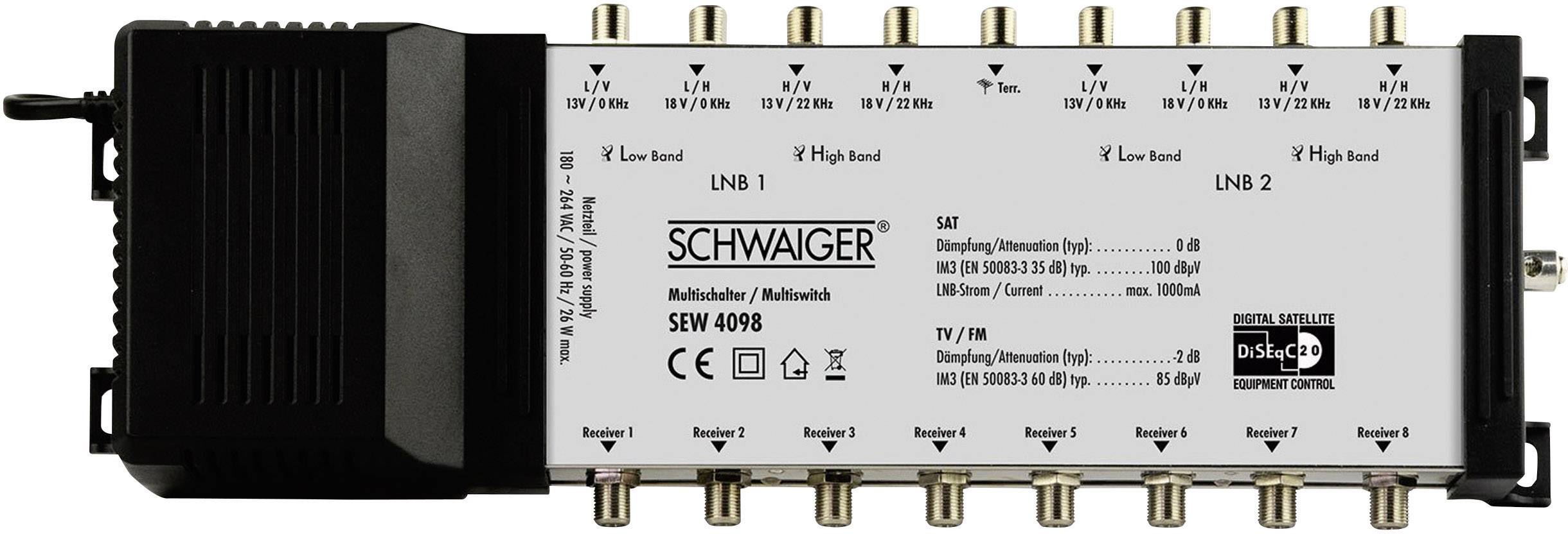 Schwaiger Sat-Multischalter 9 auf 8 Silber