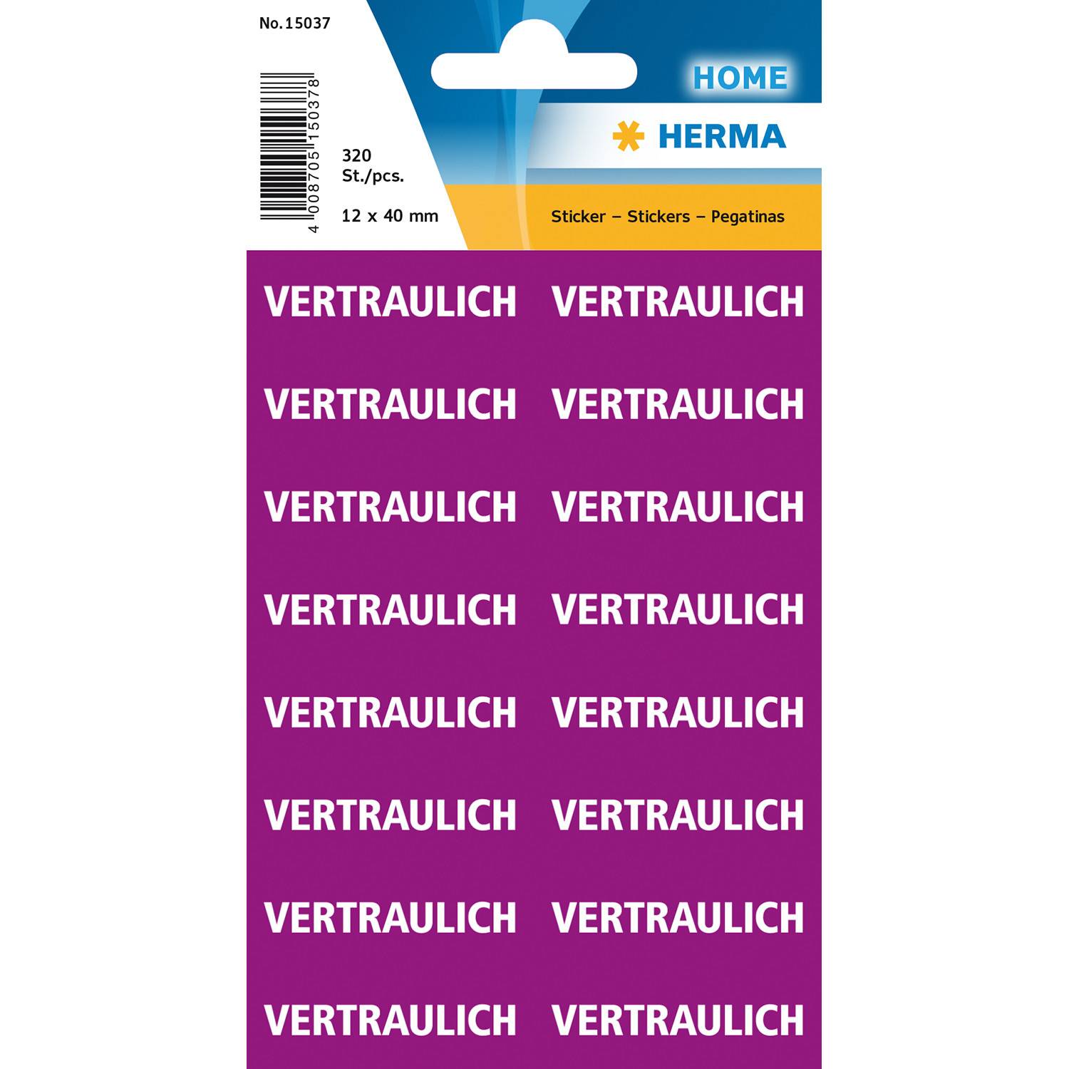 4008705150378 - HERMA Textetiketten Vertraulich 125 x 40 mm 320 Stück - Papier - Deutschland - 125 mm - 40 mm - 320 Stück(e) - 20 Blätter