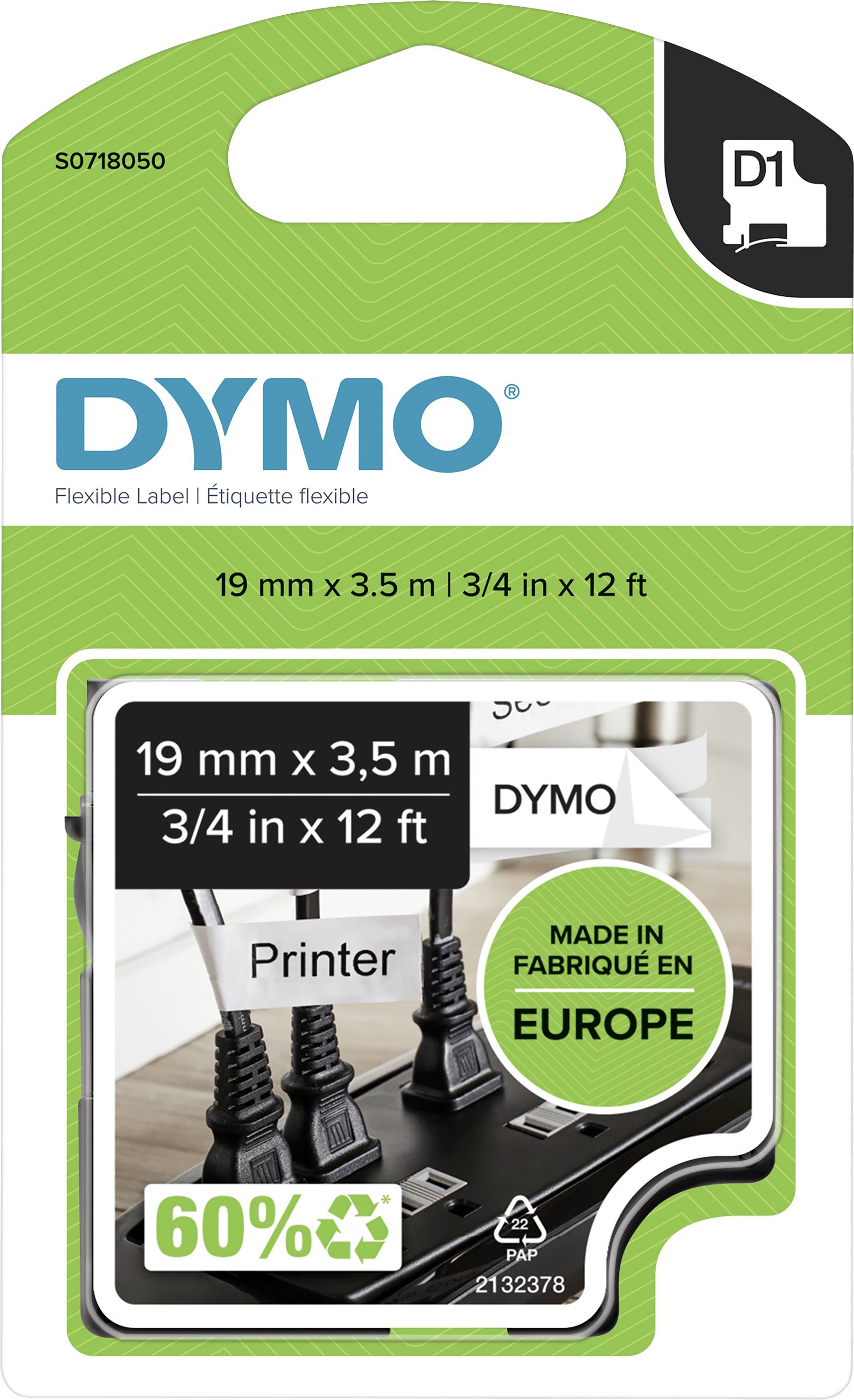 DYMO D1 Nylonband 16954 19mmx3.5m schwarz->weiß - S0718050