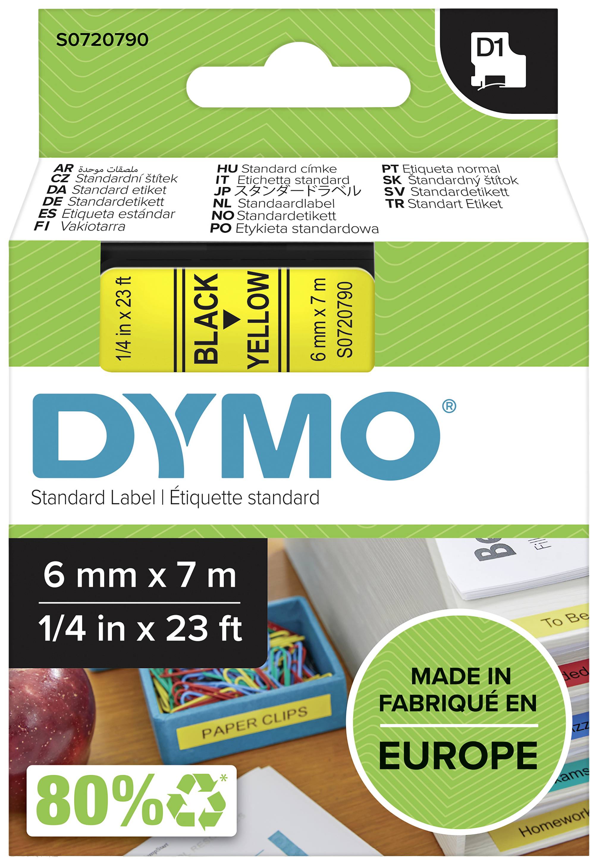 DYMO D1 Schriftband 6mmx7.0m schwarz->gelb - S0720790