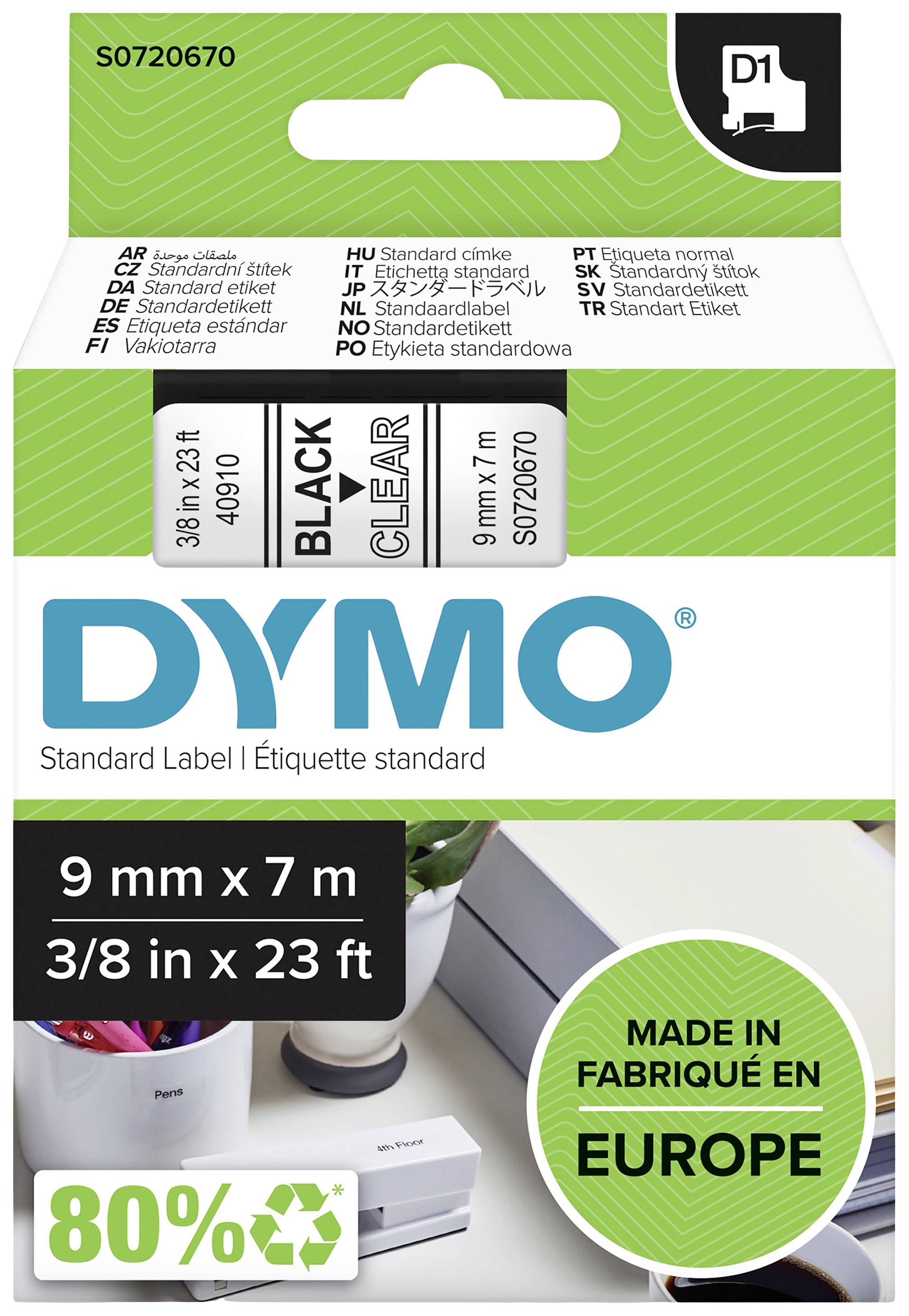 DYMO D1 Schriftband 40910 9mmx7.0m schwarz->transp. - S0720670