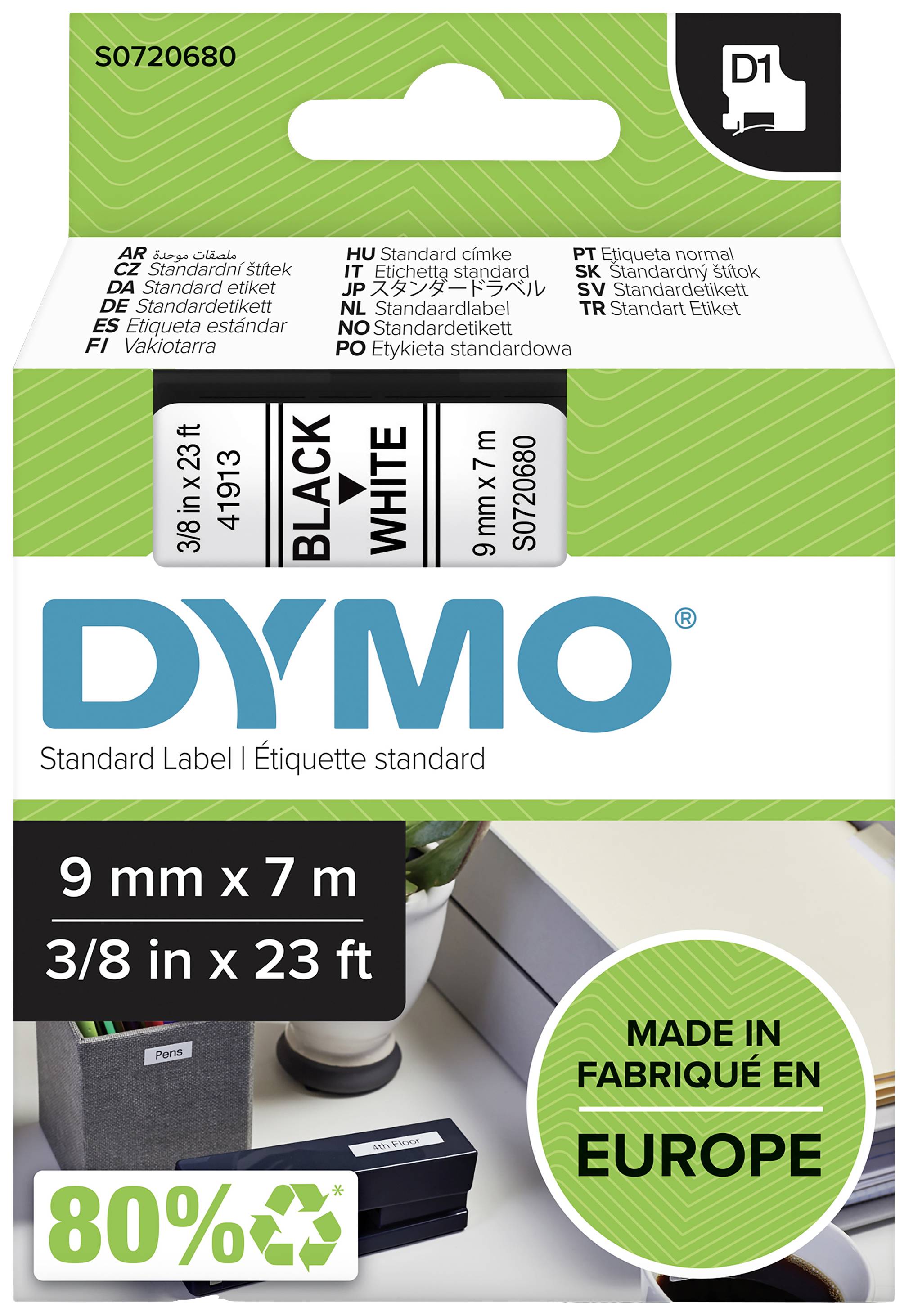 DYMO D1 Schriftband 41913 9mmx7.0m schwarz->weiß - S0720680