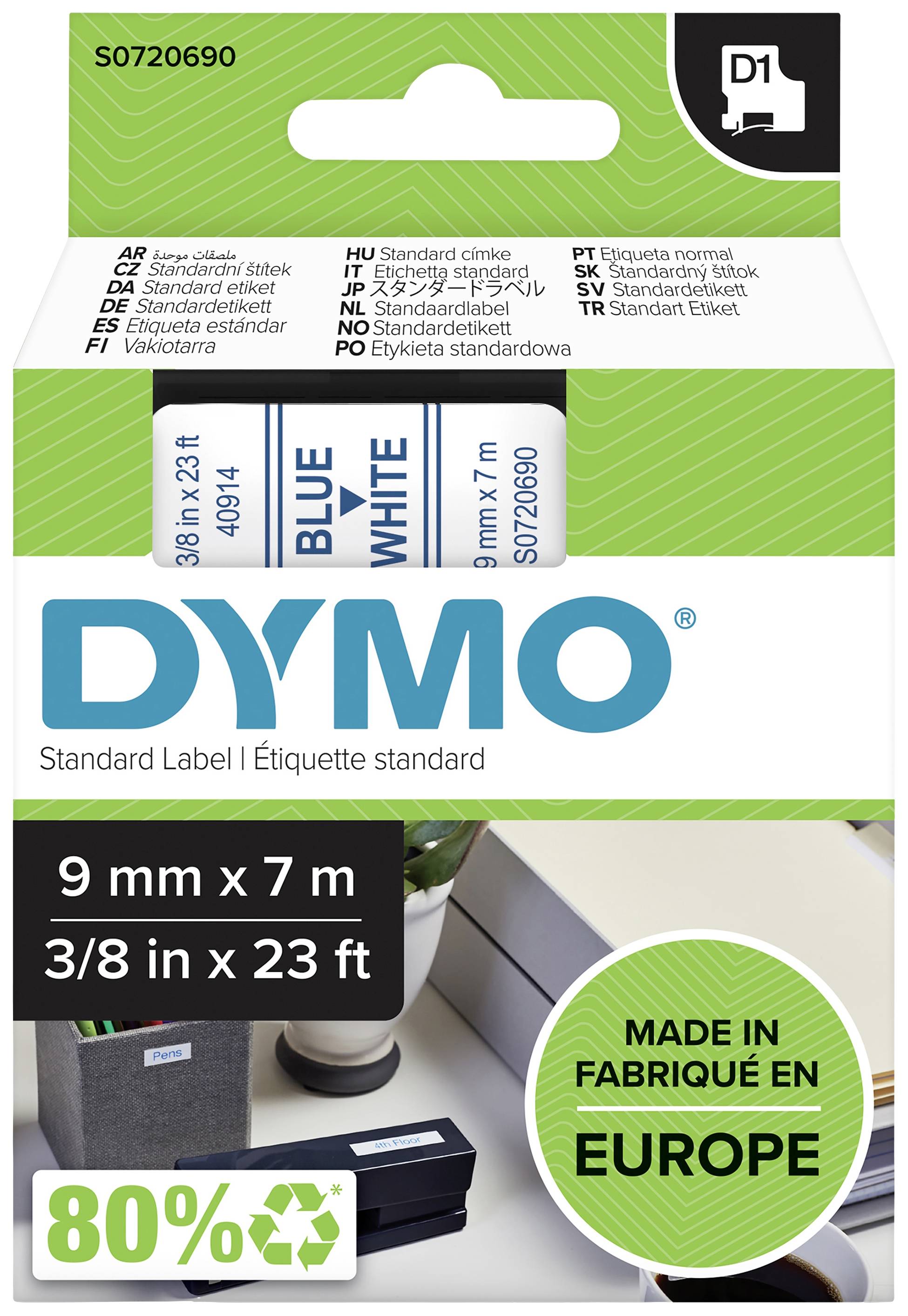 DYMO D1 Schriftband 40914 9mmx7.0m blau ->weiß - S0720690