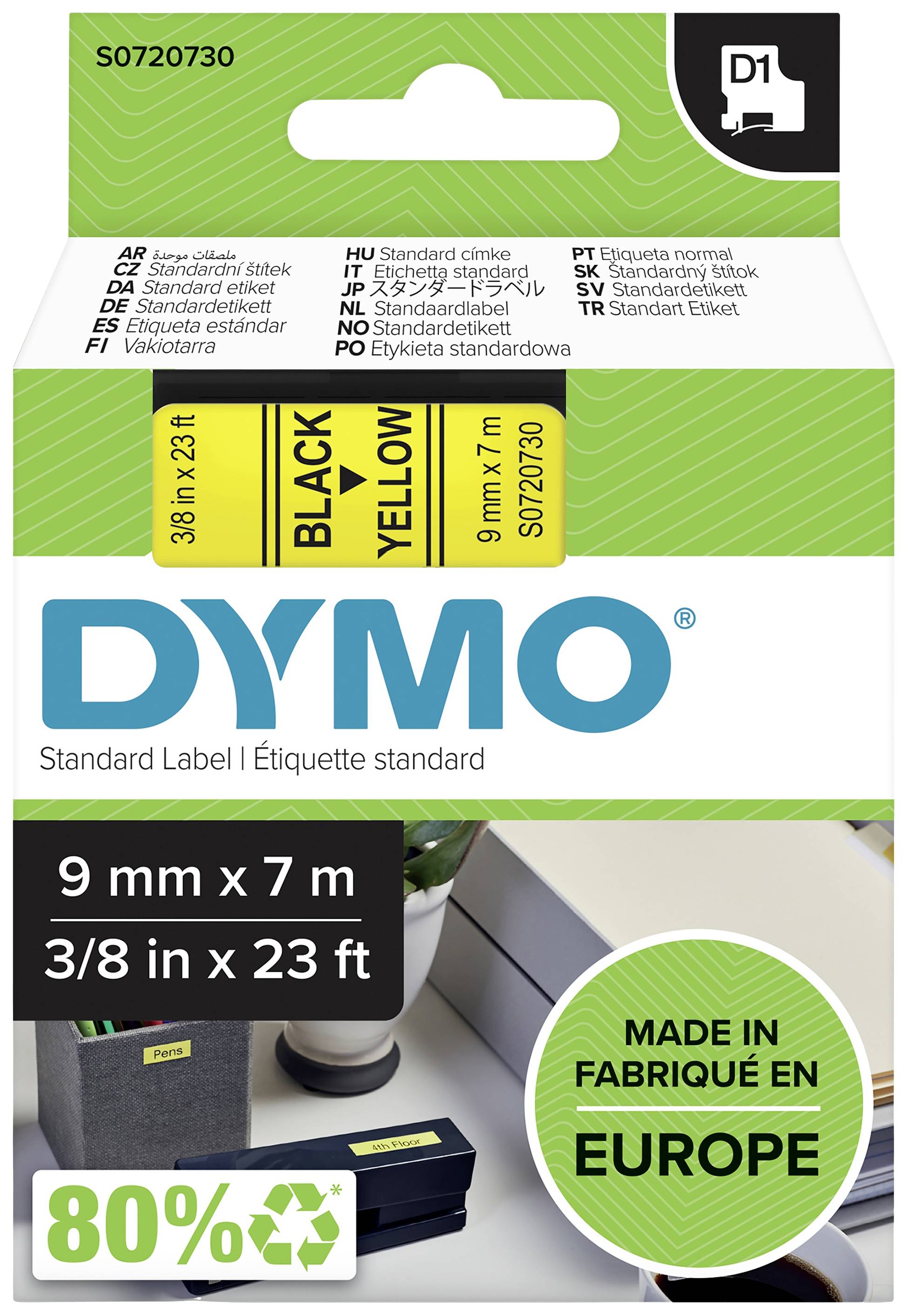 DYMO D1 Schriftband 9mmx7.0m schwarz->gelb - S0720730