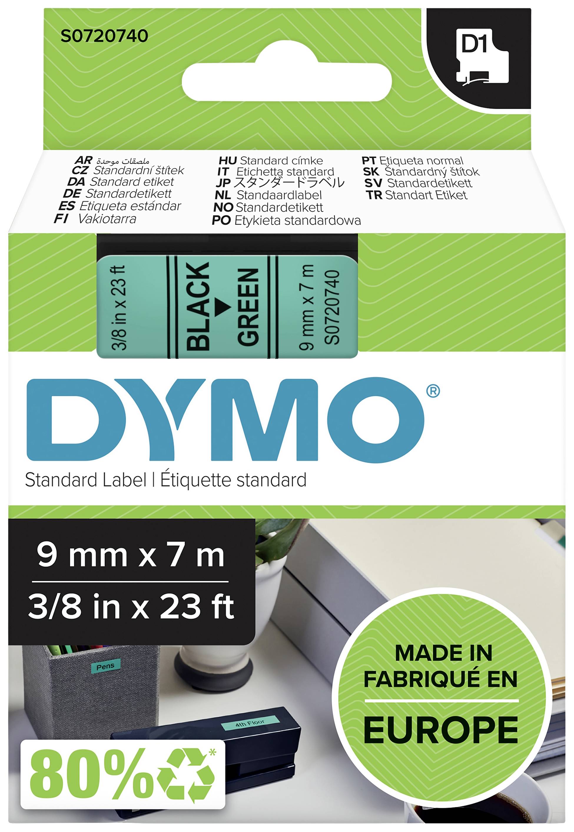 DYMO D1 Schriftband 9mmx7.0m schwarz->grün - S0720740