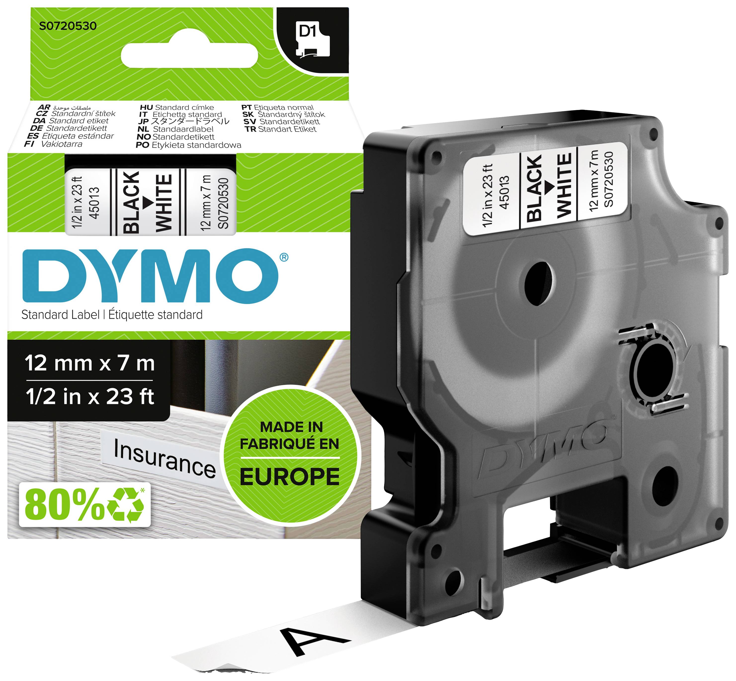 DYMO D1 Schriftband 45013 12mmx7.0m schwarz->weiß - S0720530