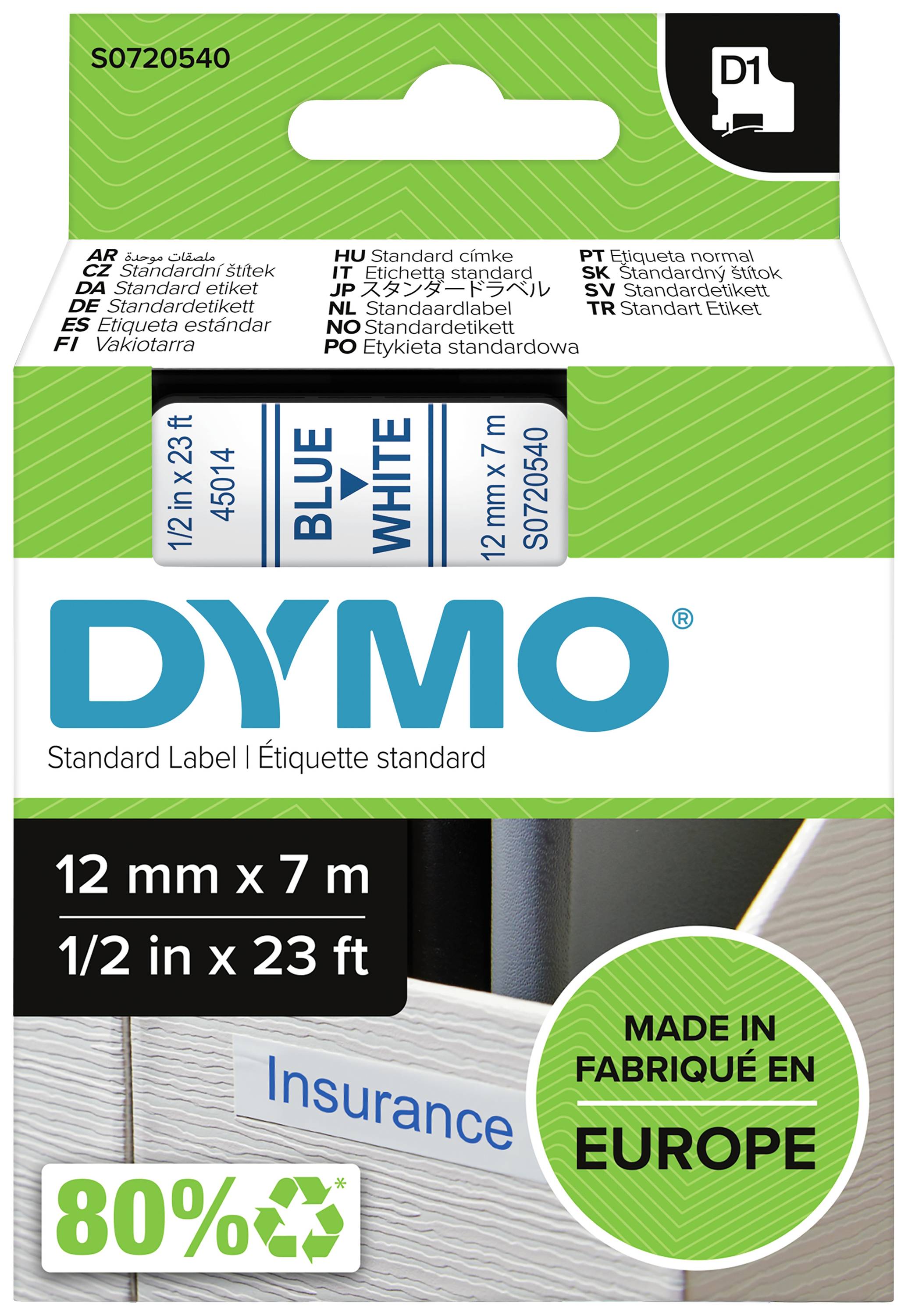 DYMO D1 Schriftband 45014 12mmx7.0m blau ->weiß - S0720540