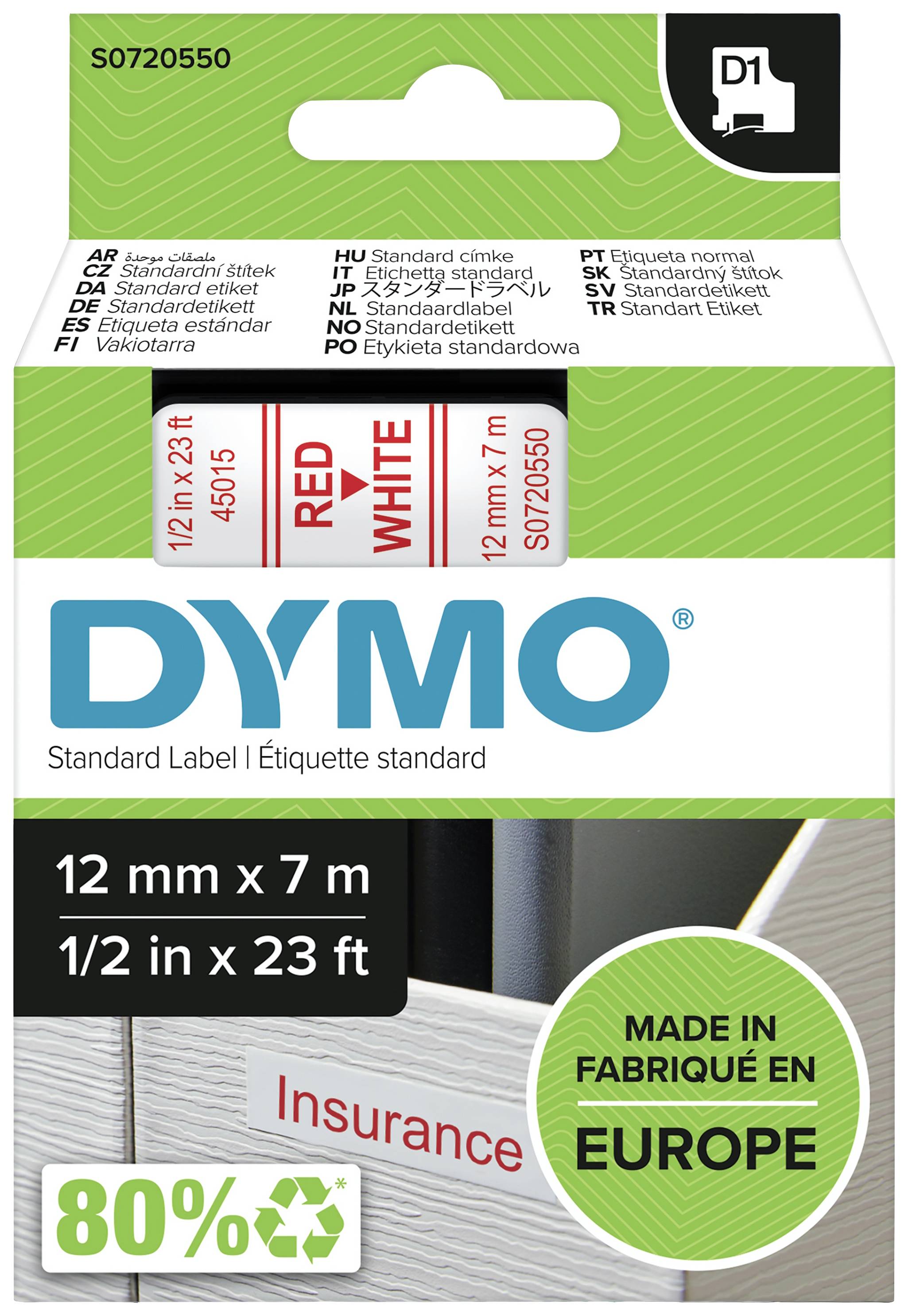 DYMO D1 Schriftband 45015 12mmx7.0m rot ->weiß - S0720550