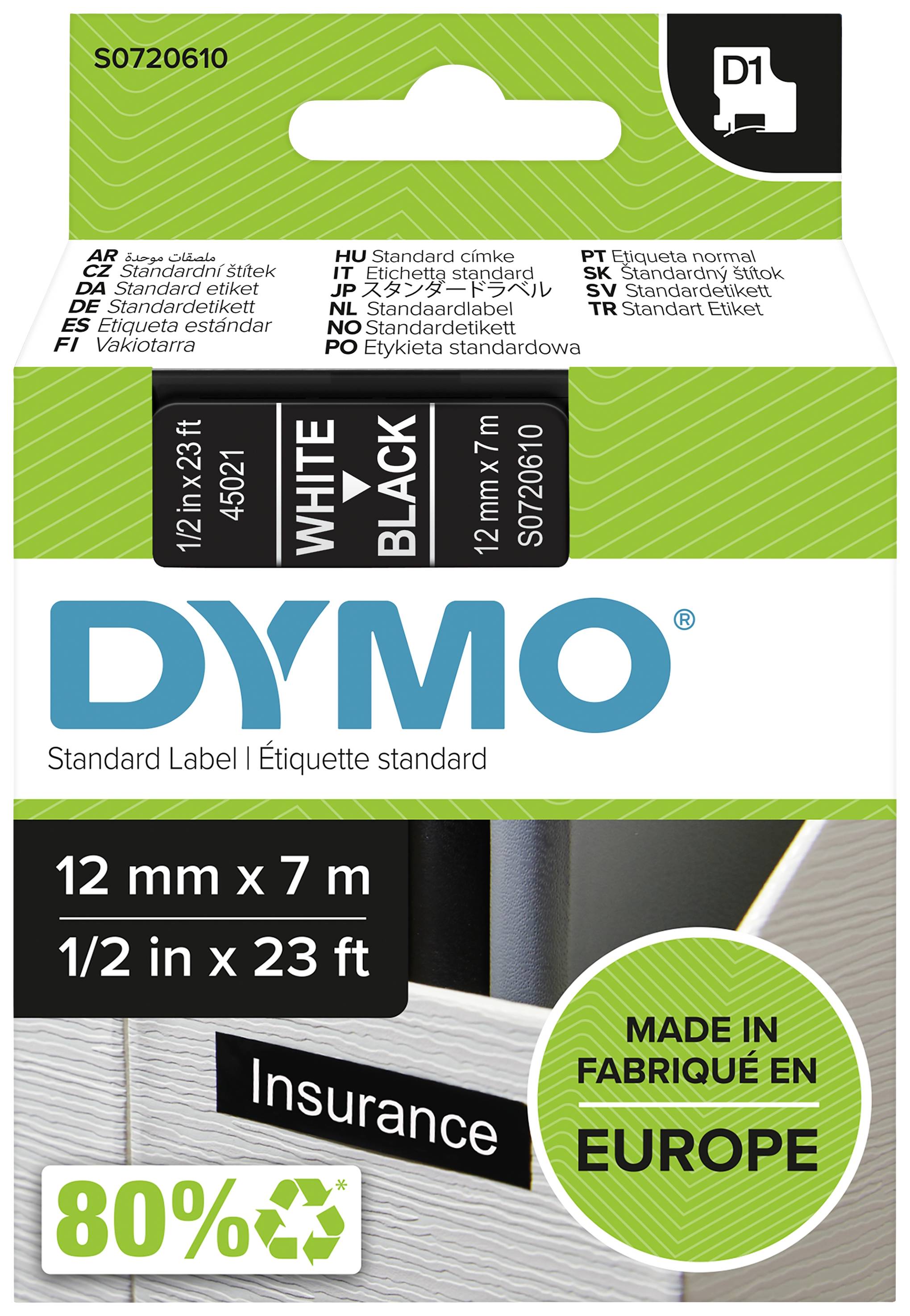 DYMO D1 Schriftband 45021 12mmx7.0m weiß ->schwarz - S0720610