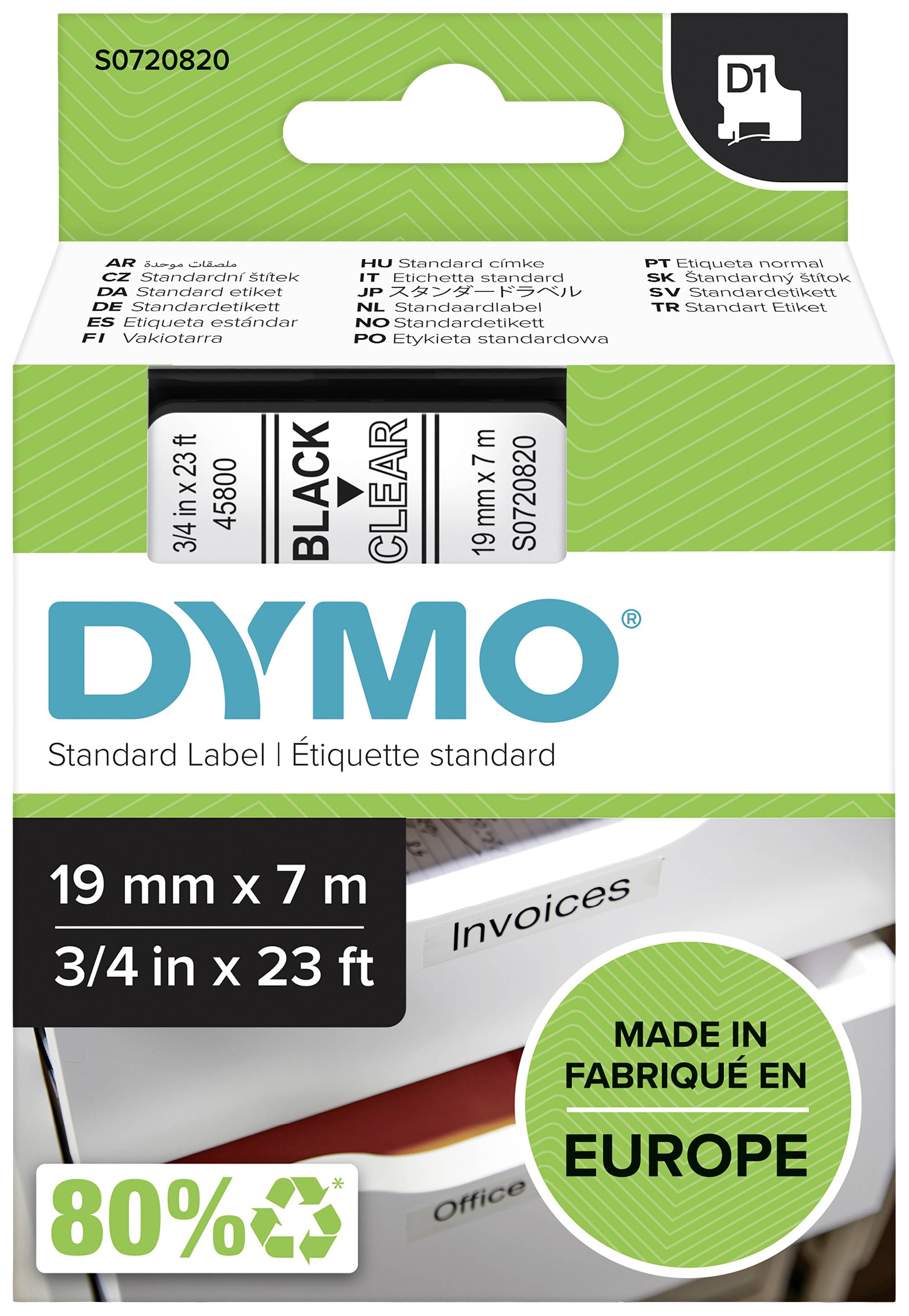 DYMO D1 Schriftband 45800 19mmx7.0m schwarz->transp. - S0720820