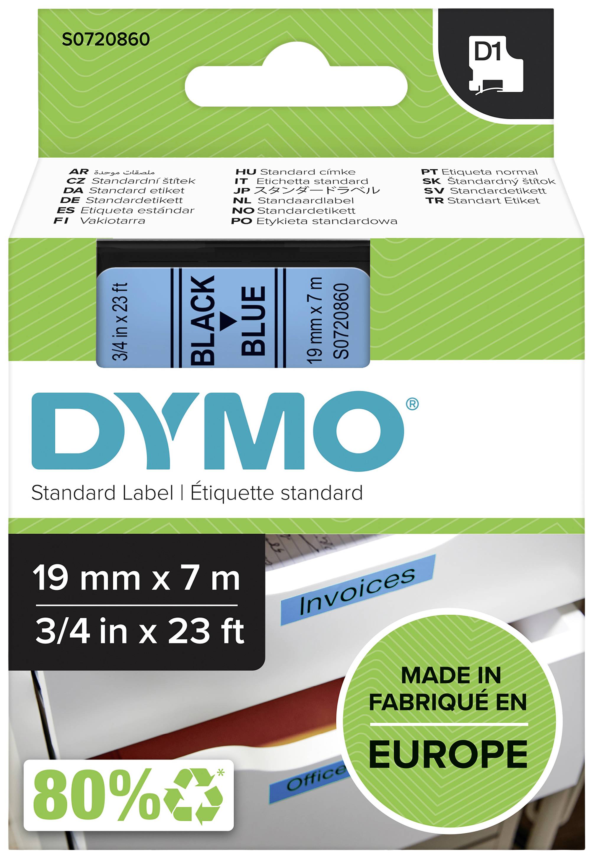 DYMO D1 Schriftband 19mmx7.0m schwarz->blau - S0720860