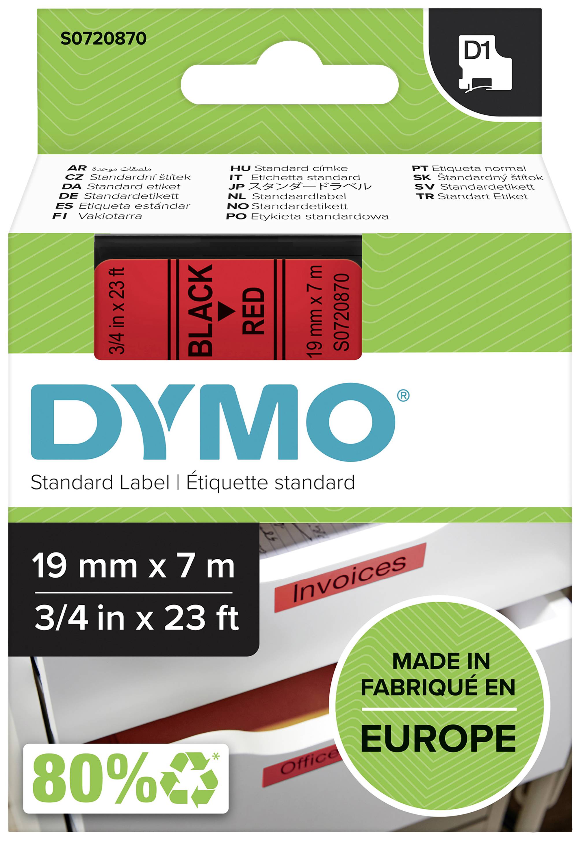 DYMO D1 Schriftband 19mmx7.0m schwarz->rot - S0720870