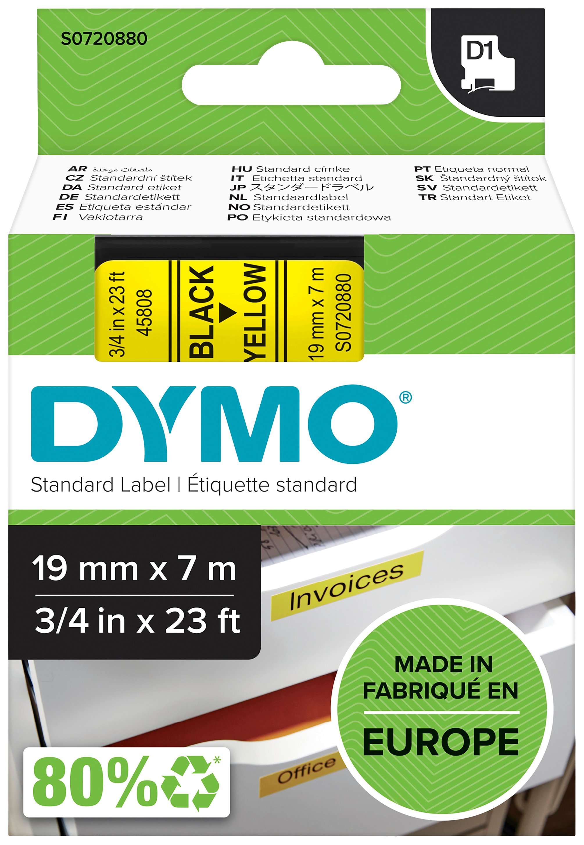 DYMO D1 Schriftband 45808 19mmx7.0m schwarz->gelb - S0720880