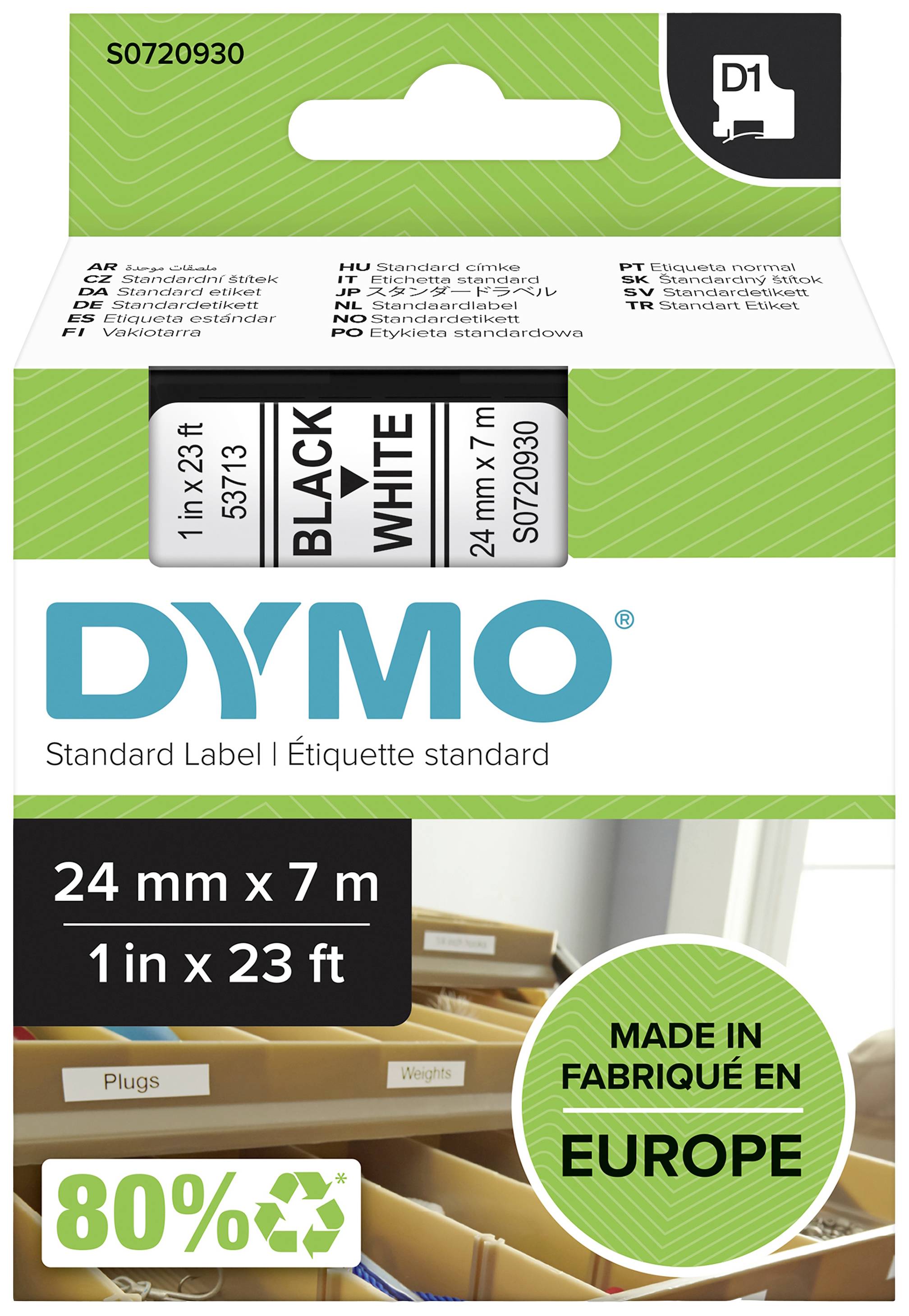 DYMO D1 Schriftband 53713 24mmx7.0m schwarz->weiß - S0720930