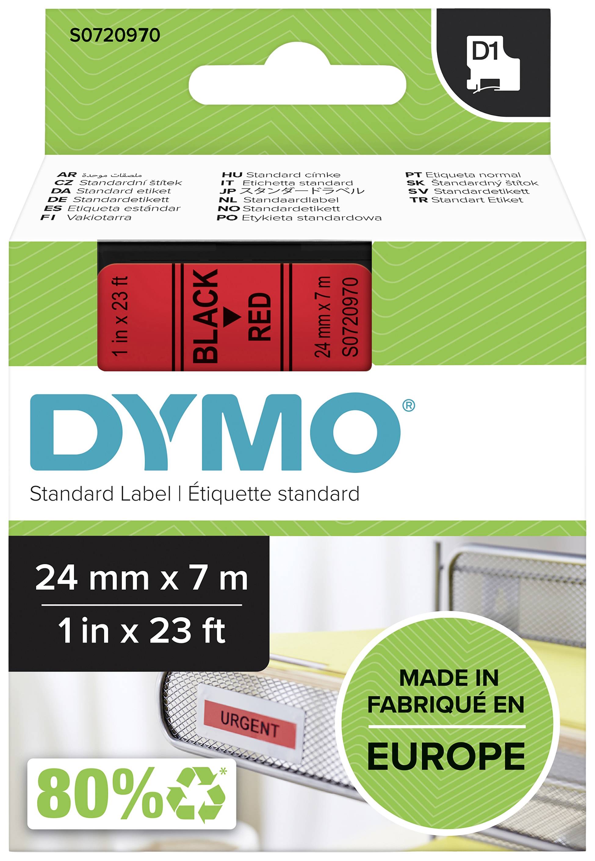 DYMO D1 Schriftband 24mmx7.0m schwarz->rot - S0720970