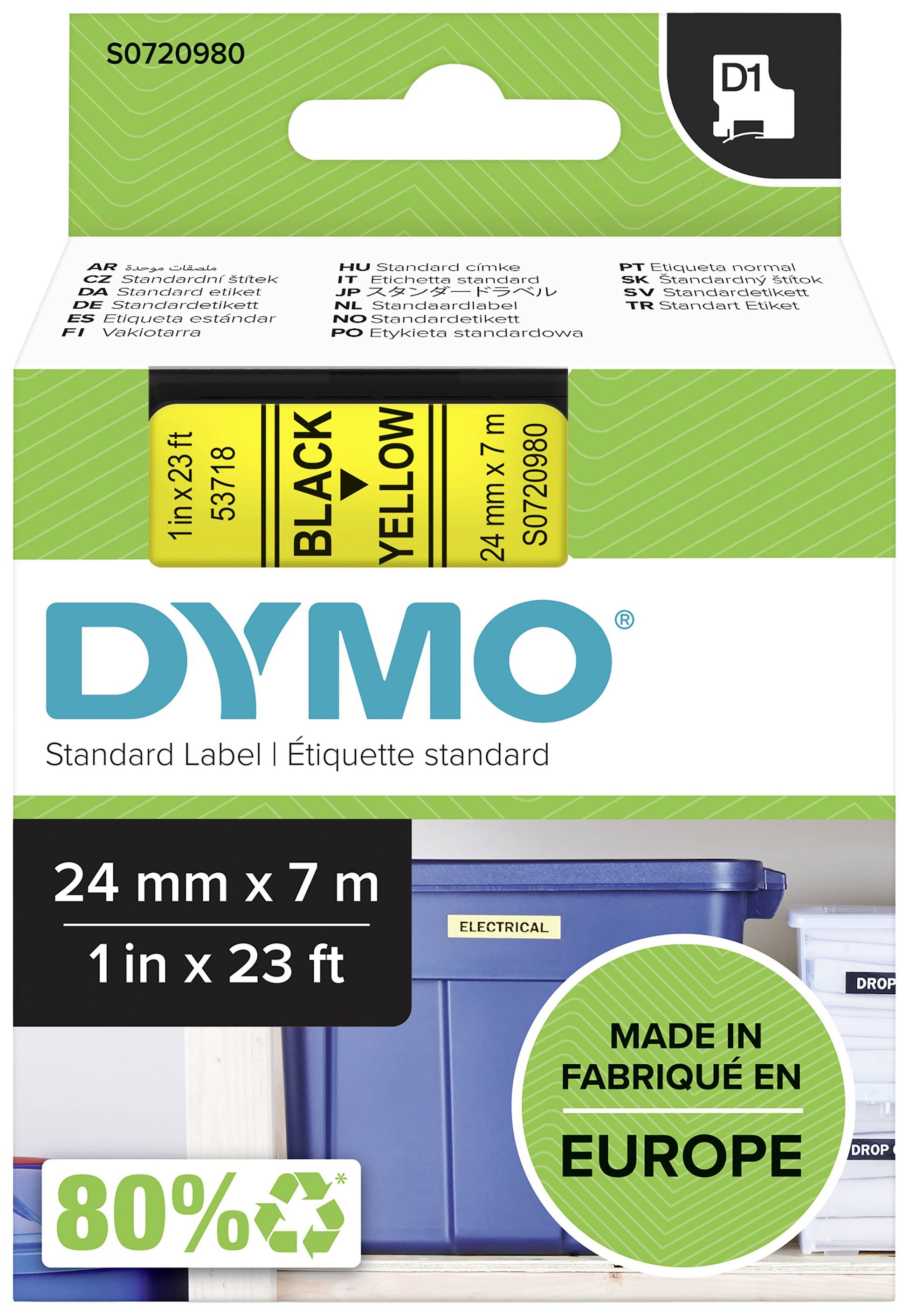 DYMO D1 Schriftband 53718 24mmx7.0m schwarz->gelb - S0720980