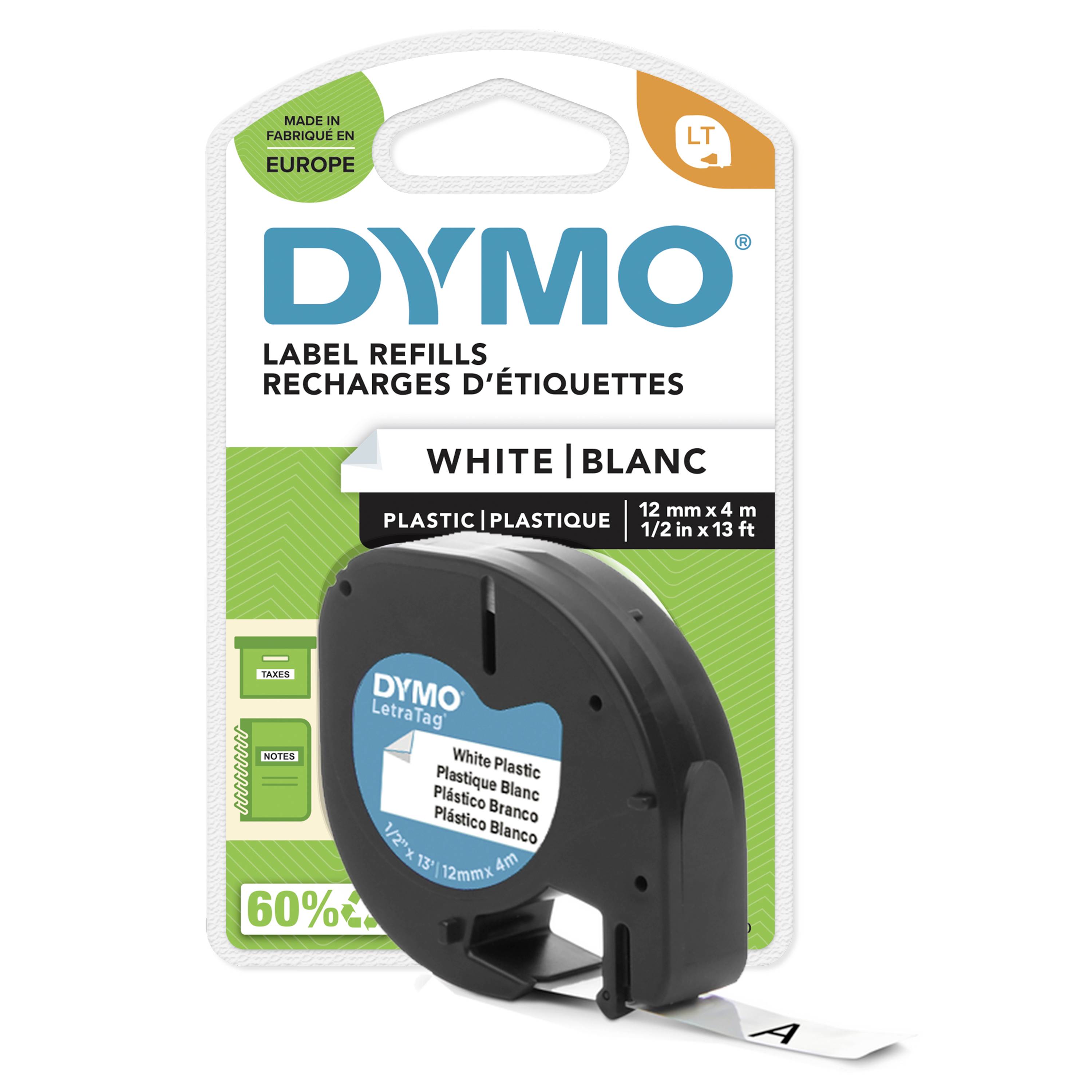 DYMO LetraTag-Band, Plastik 12mm x 4m schwarz->weiss - S0721660