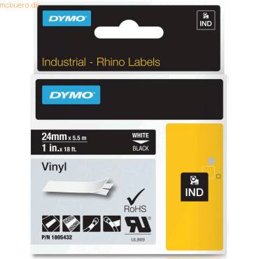 DYMO Rhino Band Vinyl 24mmx5.5m weiß ->schwarz - 1805432