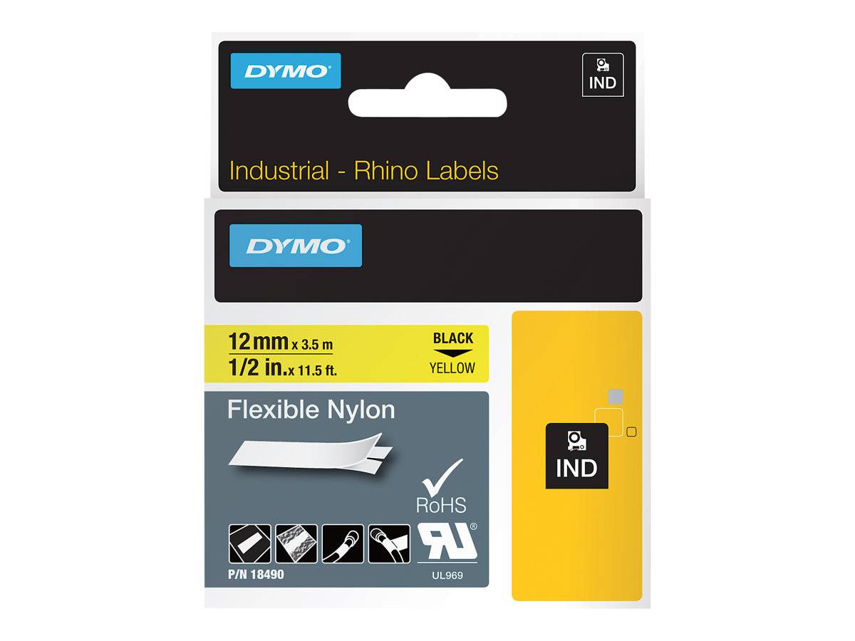 DYMO Rhino Band Nylon 12mmx3.5m schwarz->gelb - 18490