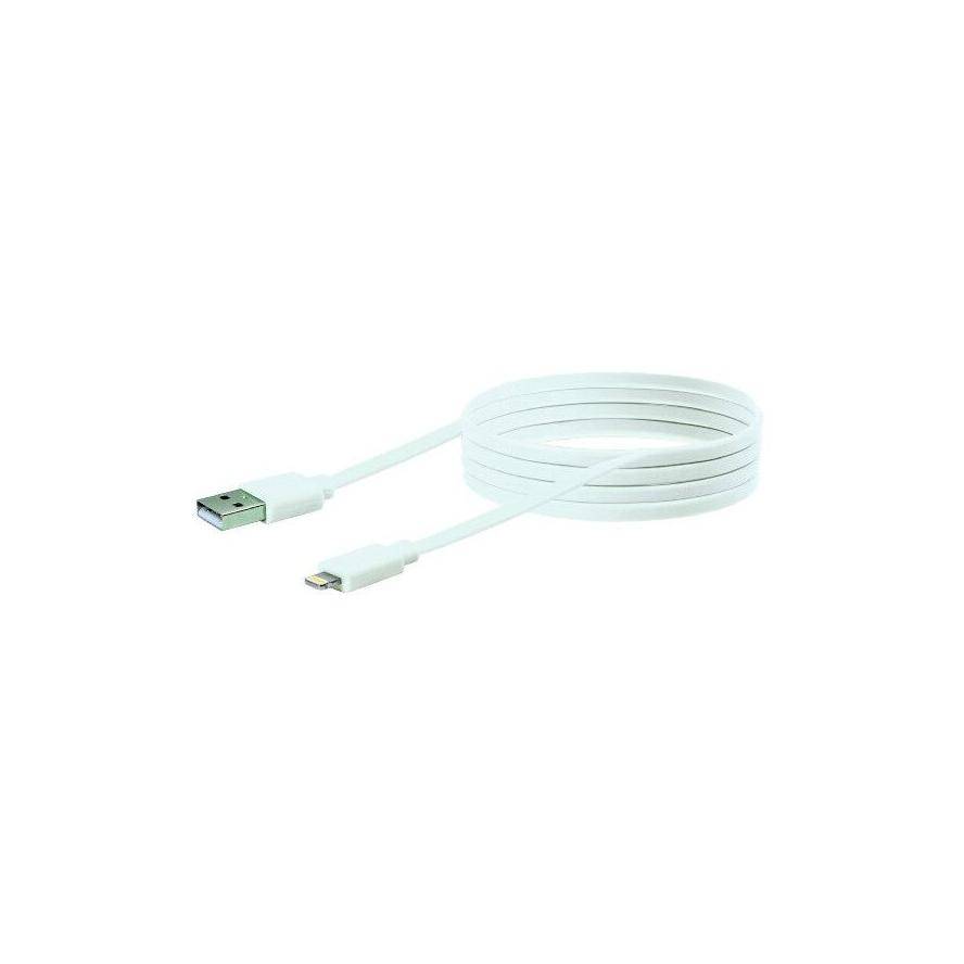 Schwaiger USB Kabel 2.0 Apple Lightning 2,0m Flachkabel weiß