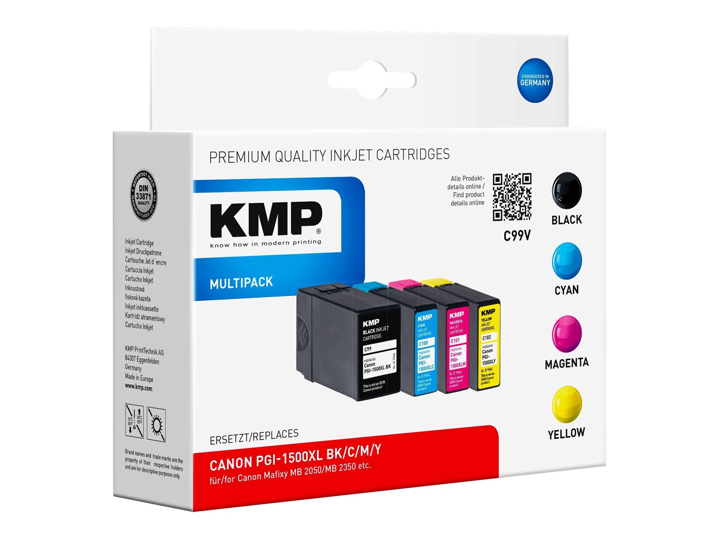 KMP Patrone Canon PGI1500XLY Multipack 780-1200S. C99V kompatibel - 1564,0050