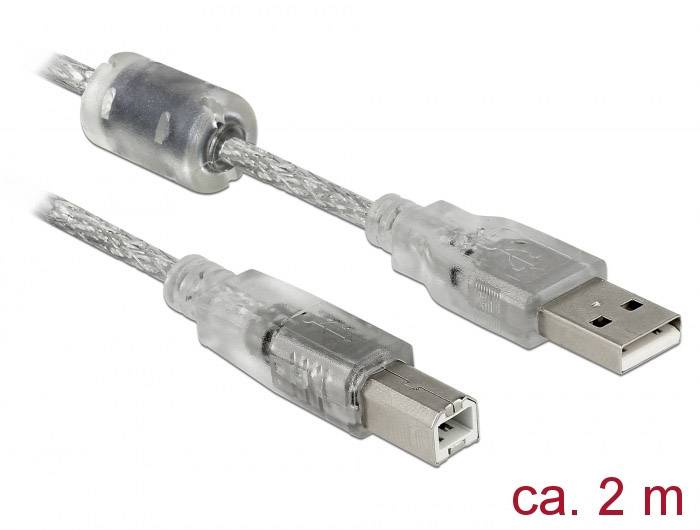 DELOCK USB Kabel A -> B St/St 2.00m transparent - 83894