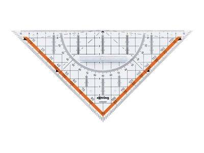 3501170903957 - rotring Geo-Dreieck Centro mit Griff Hypotenuse 250 mm glasklar gegenläufige Bezifferung rot hinterlegt (S0903950)