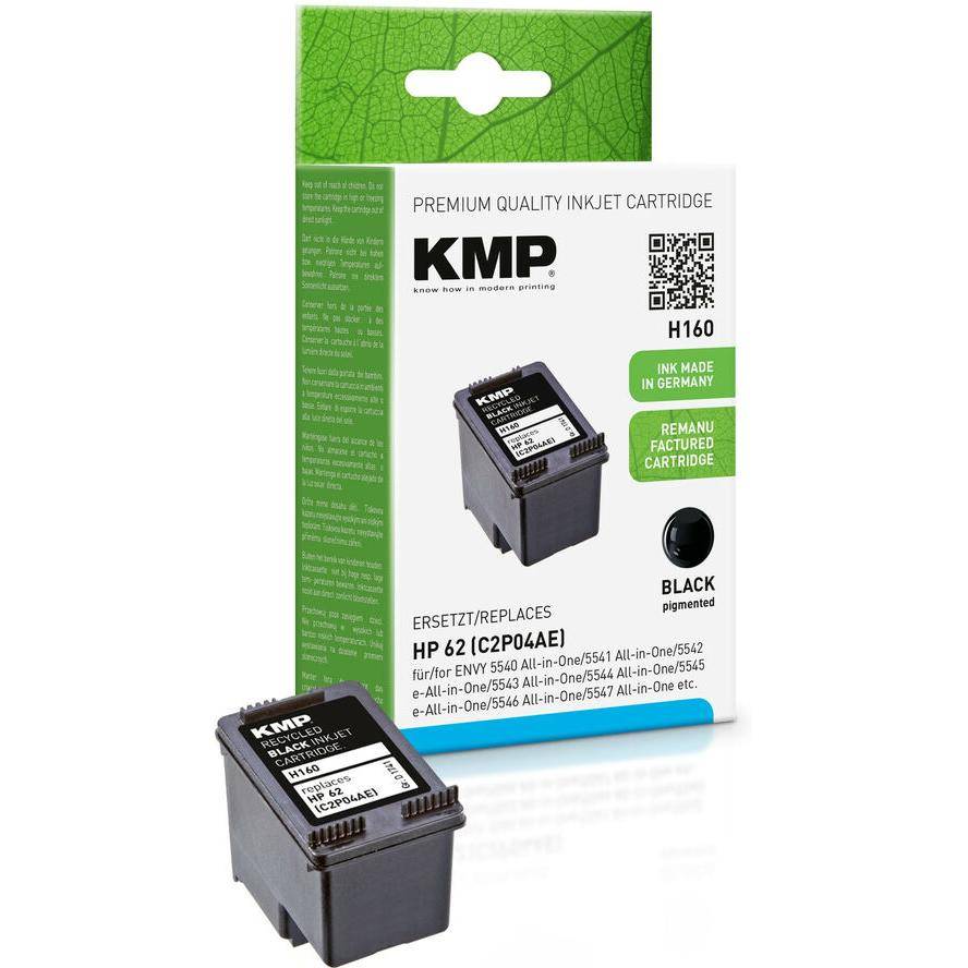 KMP Patrone HP NR.62 black pigm. 200 S. H160 refilled - 1741,4801