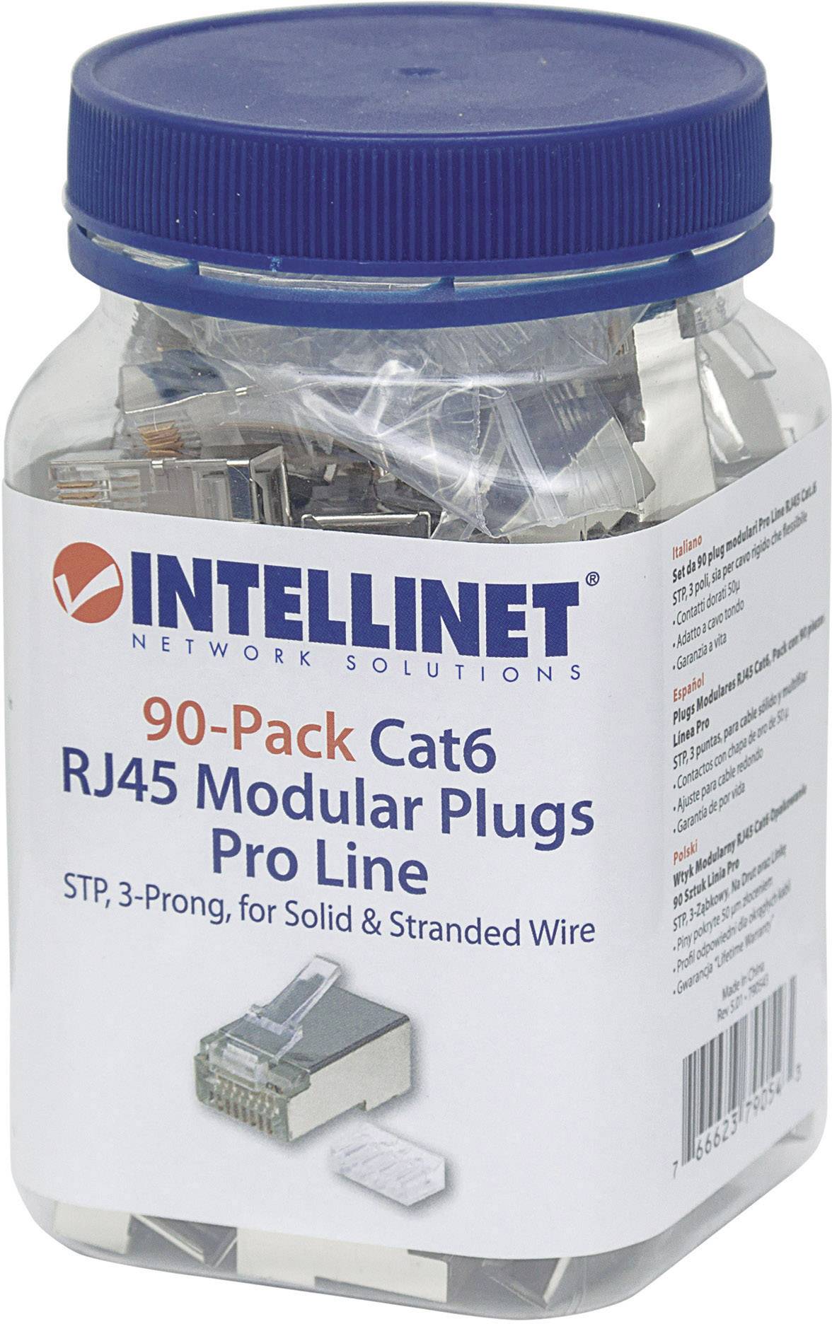 INTELLINET Modularstecker RJ45 Cat6 STP 3-Punkt 90 Stk. - 790543