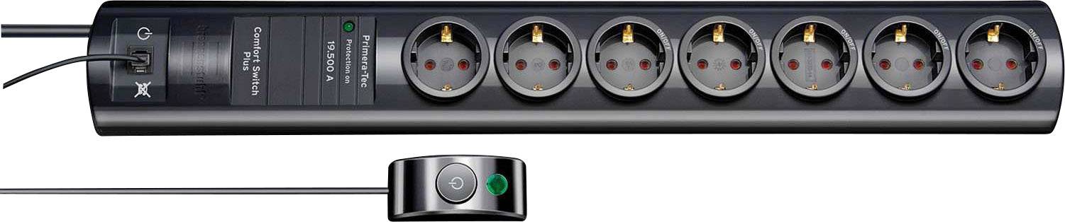 4007123636549 - Brennenstuhl Primera-Tec Comfort Switch Plus Steckdosenleiste 7-fach mit Überspannungsschutz 2m Kabel Schalter und RJ-11-Verbindung schwarz