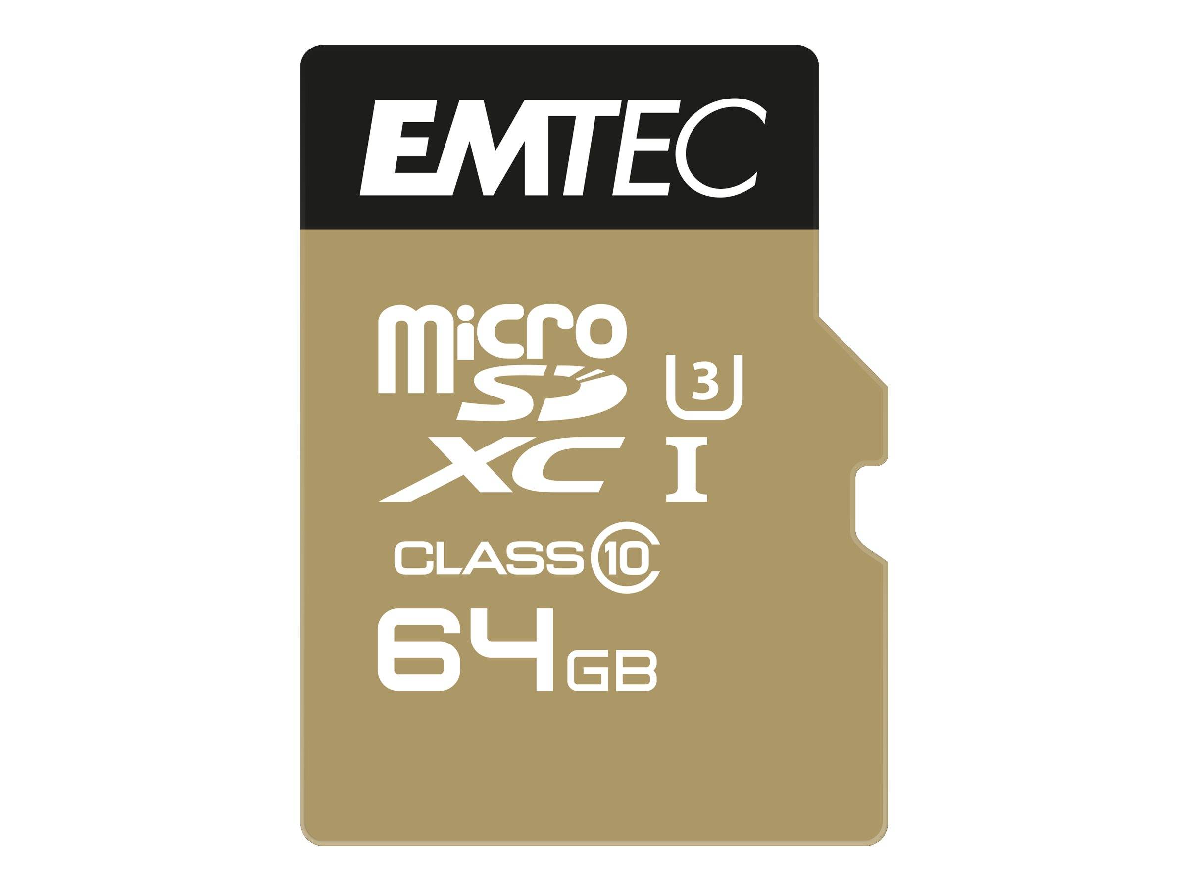 3126170146755 - EMTEC MicroSD Card 64GB SDHC CL10 Speedin V30 A1 4K Adapter