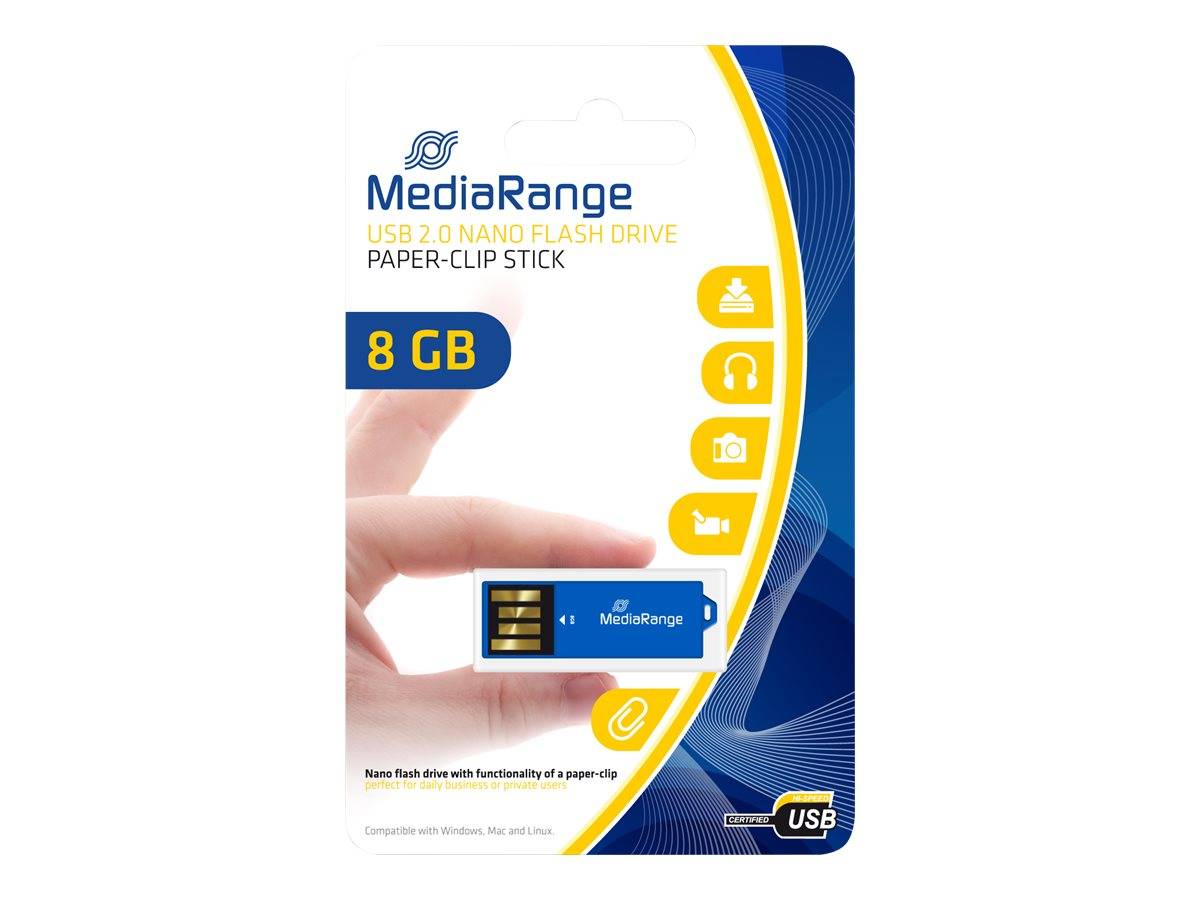 MediaRange USB Nanostick 8 GB m. Klammerfunktion blau - MR975