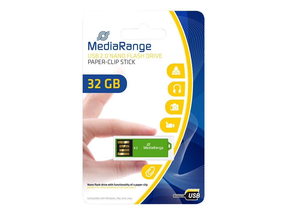 MediaRange USB Nanostick 32GB m. Klammerfunktion grün - MR977