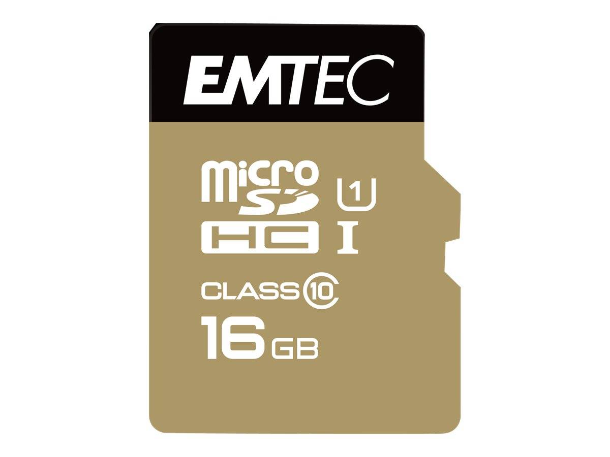 3126170142252 - EMTEC Gold+ - Flash-Speicherkarte (SD-Adapter inbegriffen) - 16 GB - Class 10 - microSD - Gold