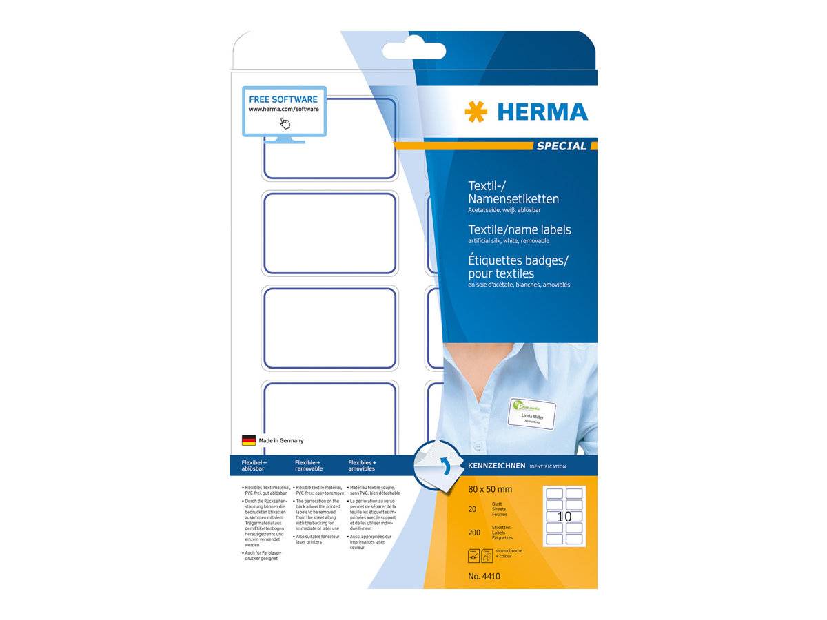 HERMA Textil/Namensetiketten A4 80x50mm weiß/blau 200St. - 4410