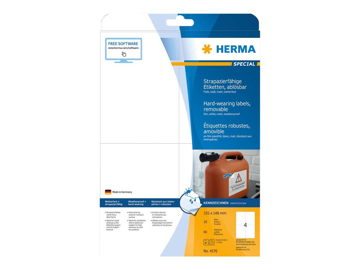 HERMA Folien-Etiketten A4 105x148mm weiß ablösbar 80St. - 4576