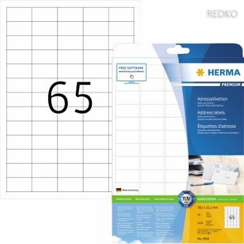 HERMA Adressetiketten Premium A4 weiß 38,1 x 21,2 mm 1625St. - 4504