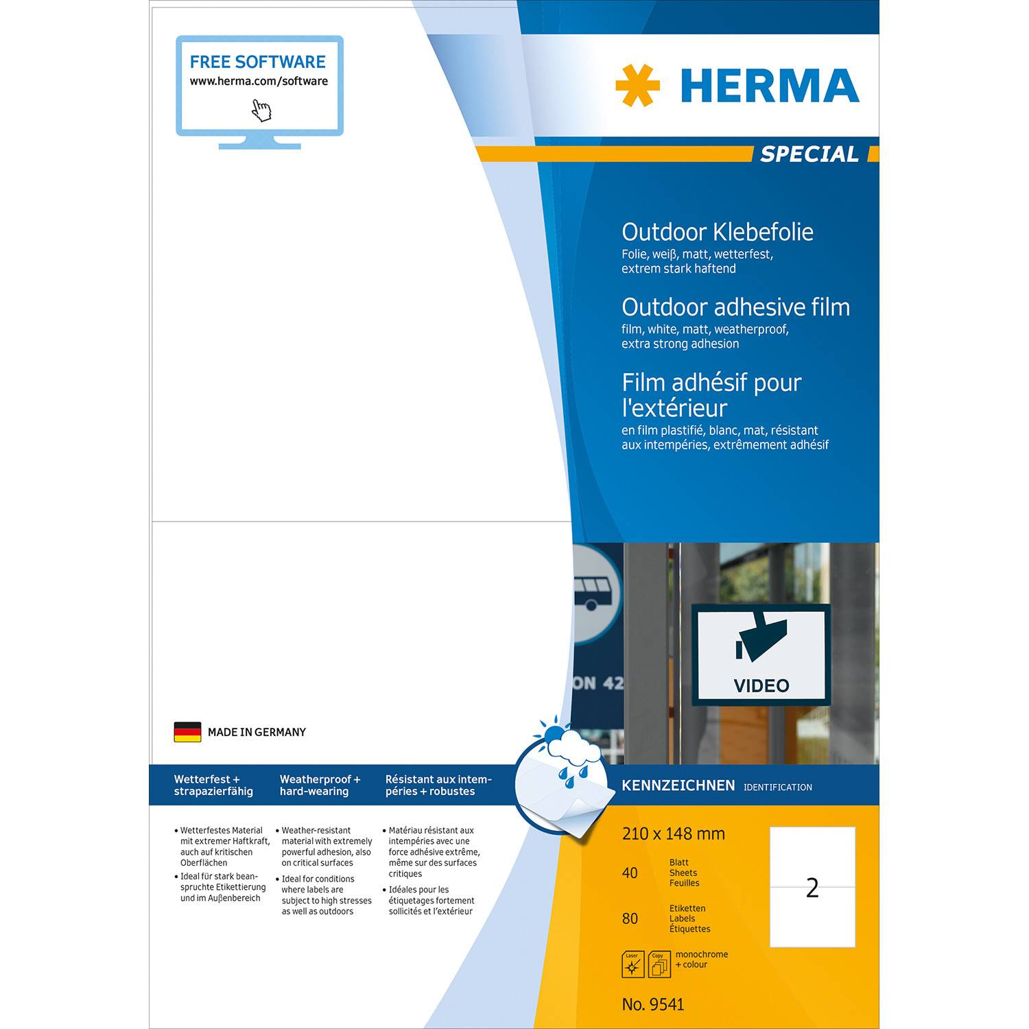 HERMA Etik. A4 Outdoor Klebefolie weiß 210x148 mm 80 St. - 9541