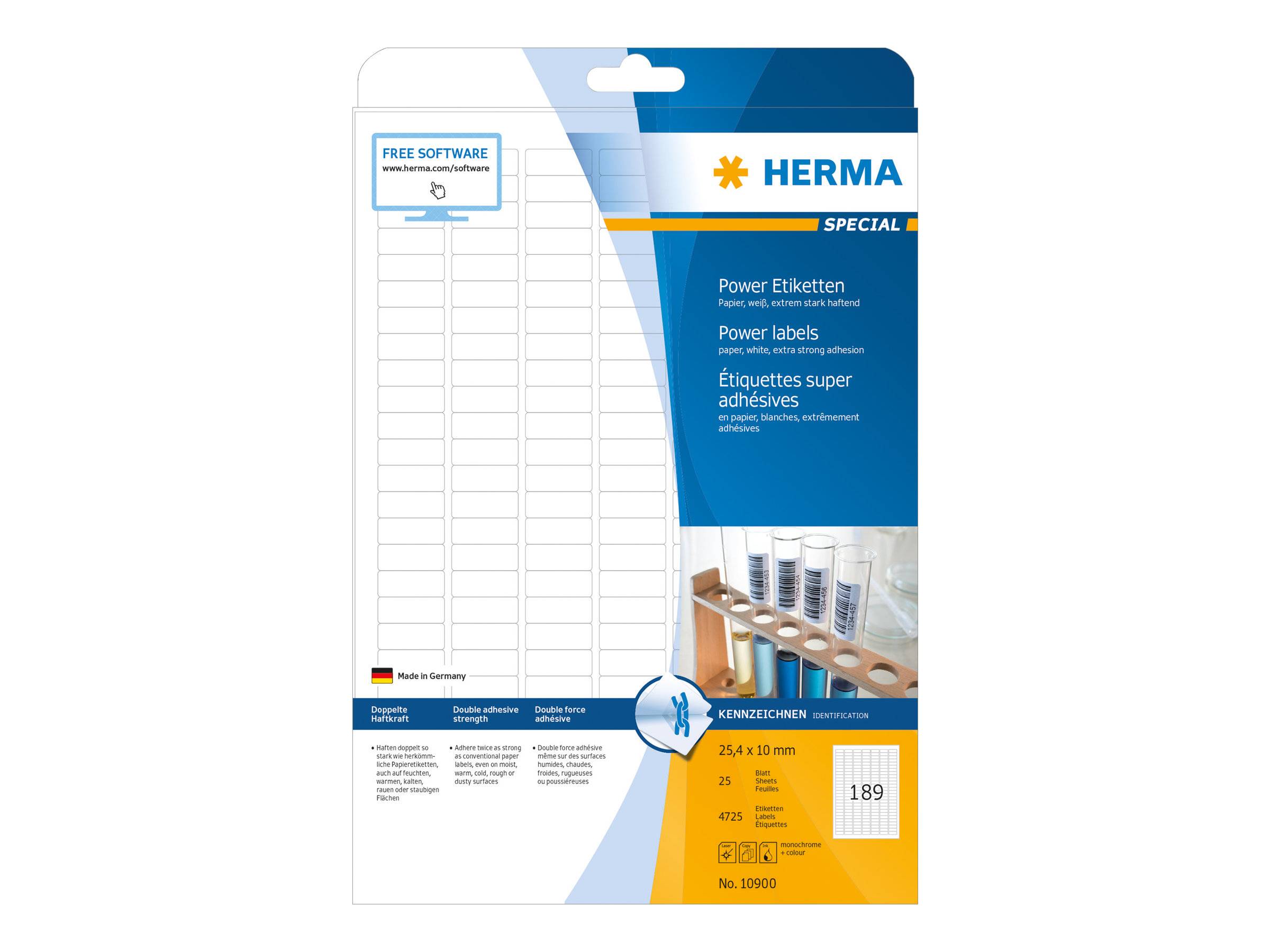 HERMA Etiketten A4 weiß 25,4x10 mm extrem haftend 4725 St. - 10900