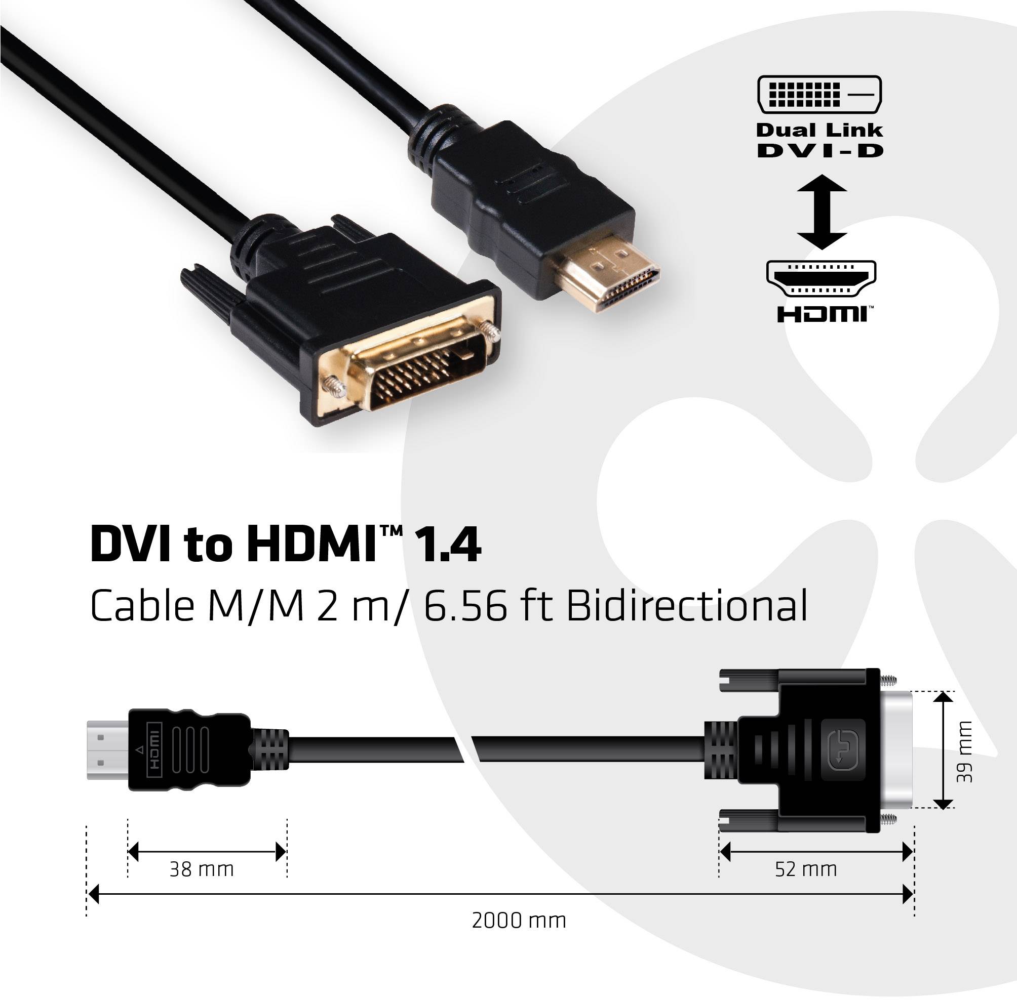 8719214471033 - Club 3D HDMI Adapterkabel 2m HDMI zu DVI-D bidirektional schwarz CAC-1210