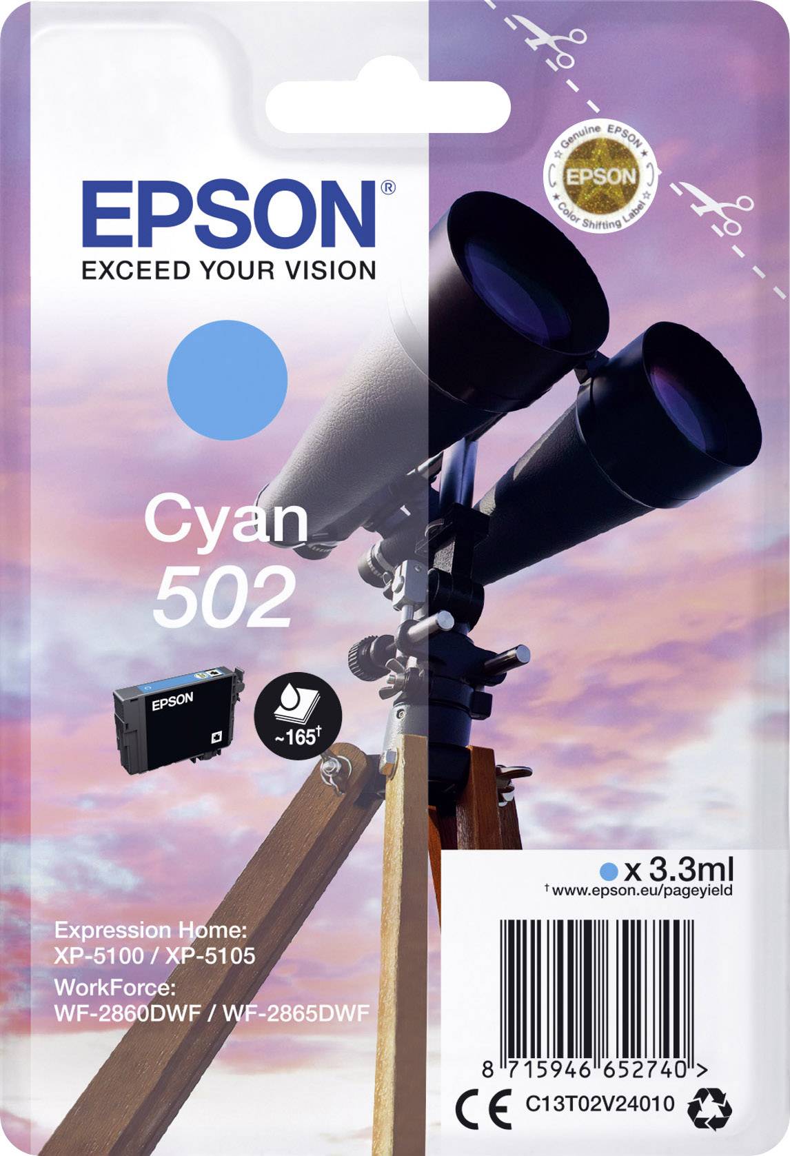 Patrone Epson 502 cyan T02V2 - C13T02V24010